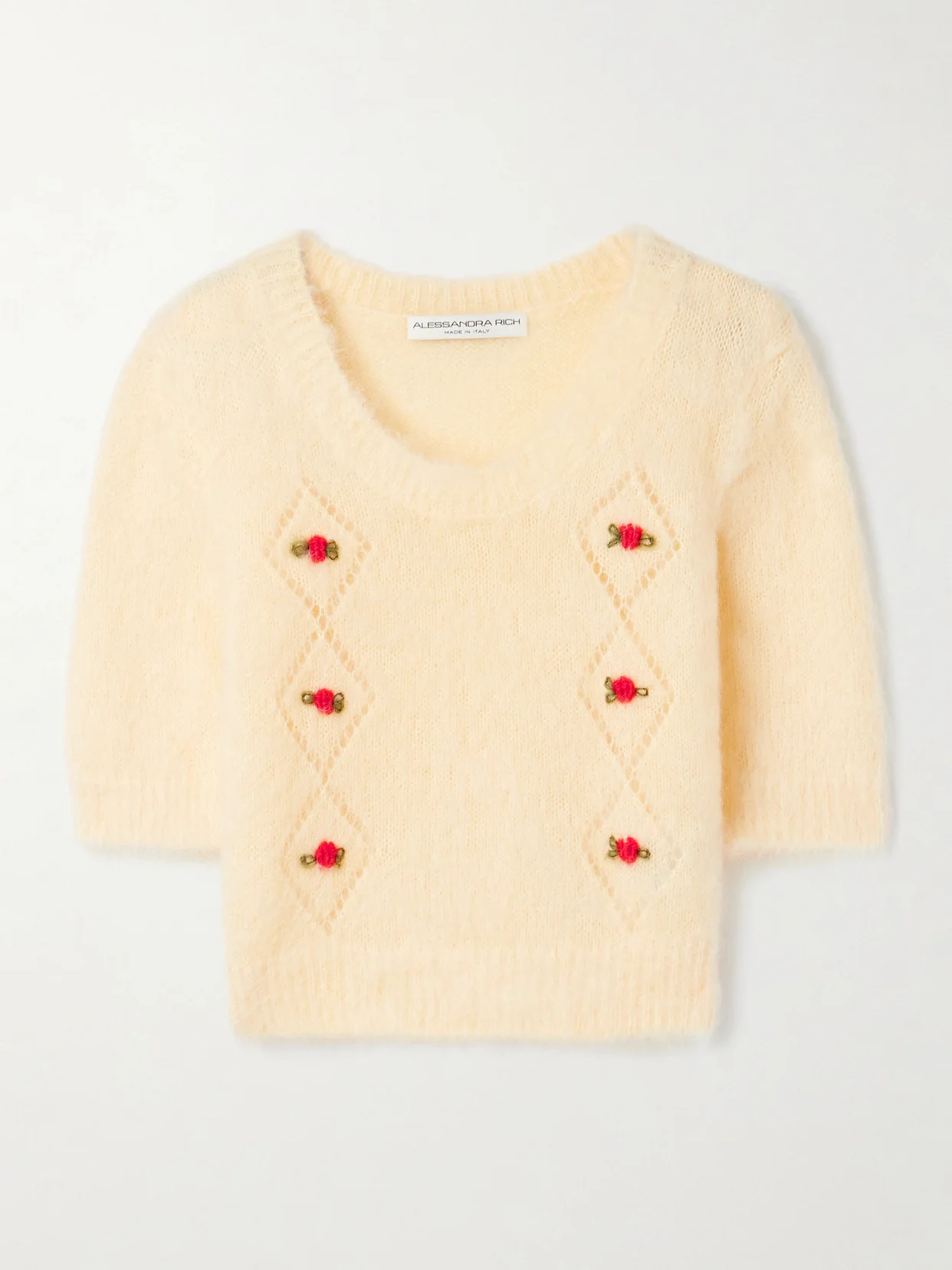 Embroidered Pointelle-knit Mohair-blend Sweater - 1