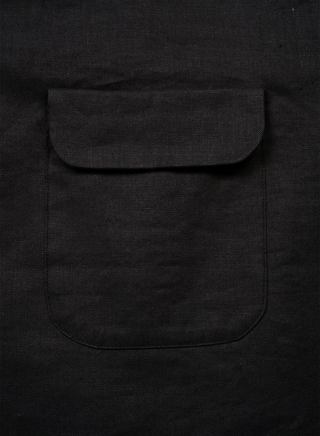 Open Collar Shirt Linen Fleece in Dark Navy - 5