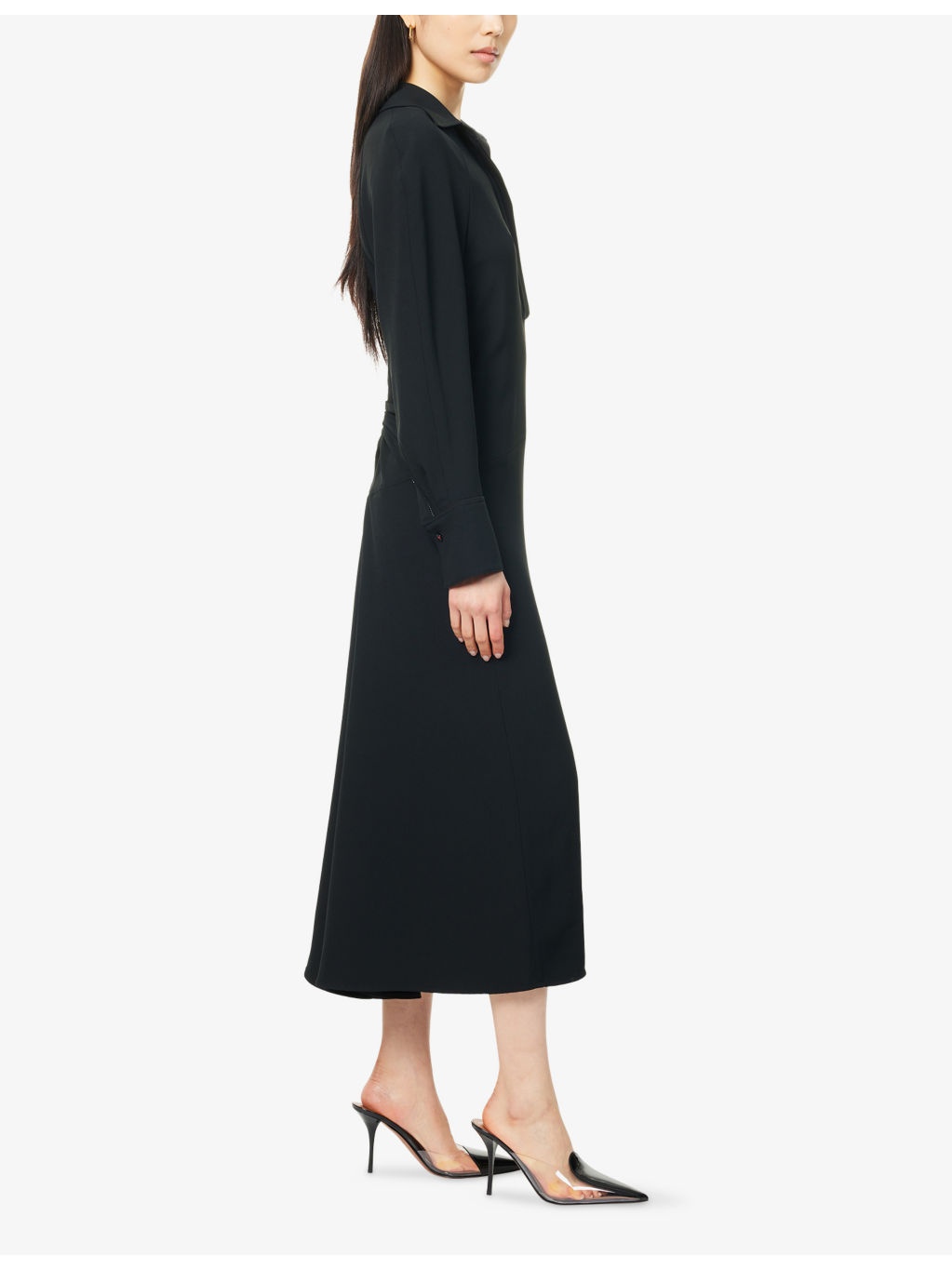 Polo-Collar Ruched Stretch-Woven Midi Dress - 3