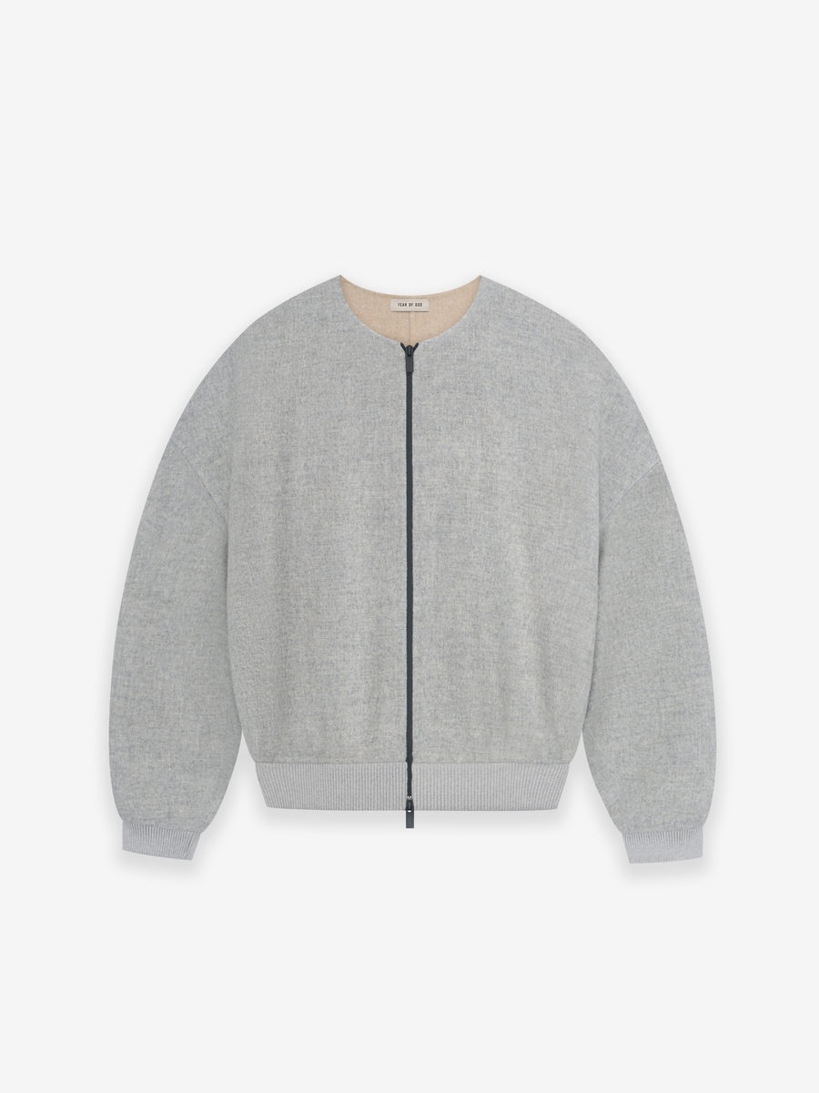 Double-Faced Wool Cashmere Collarless Bomber - 1