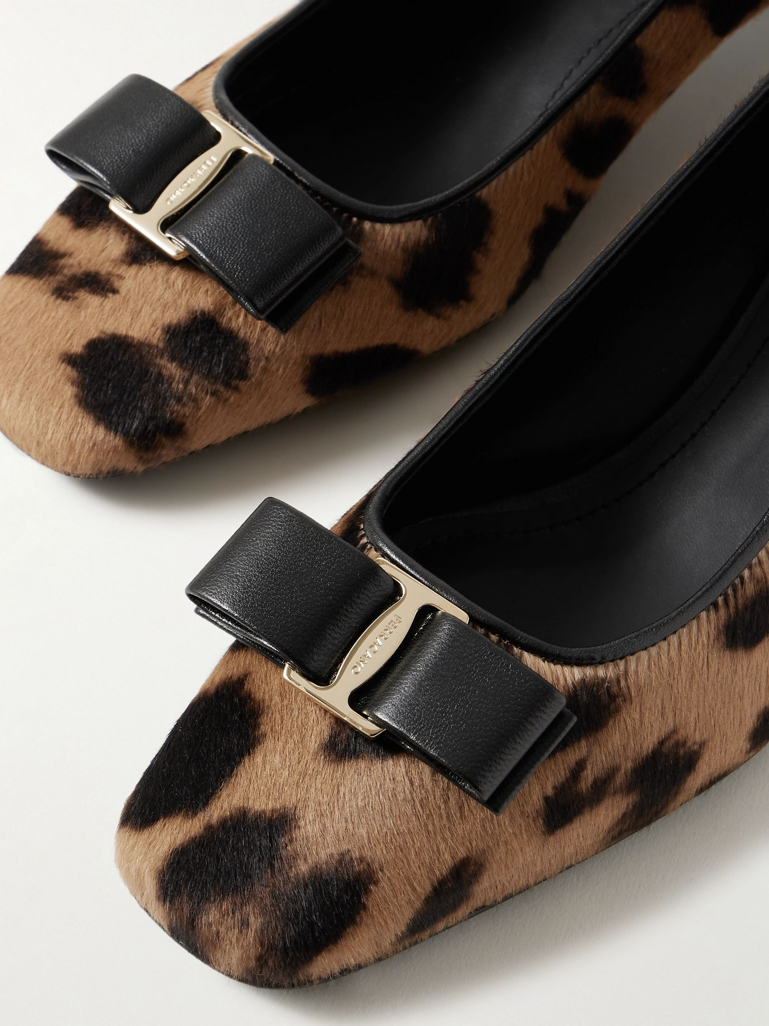 Rirri bow-detailed leather-trimmed leopard-print calf hair pumps Leopard print - 4