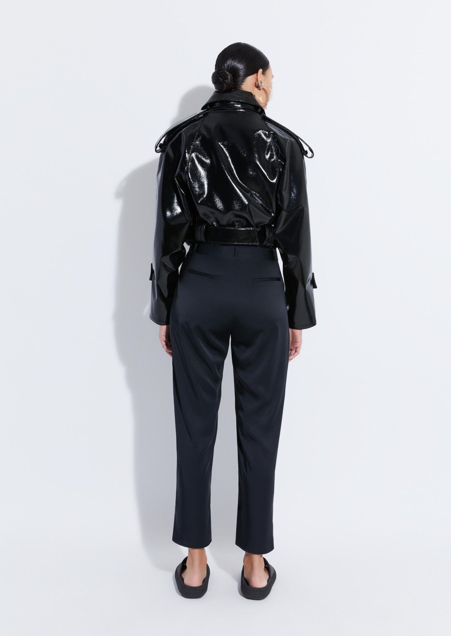 Patent Faux Leather Belted Moto Jacket - 3