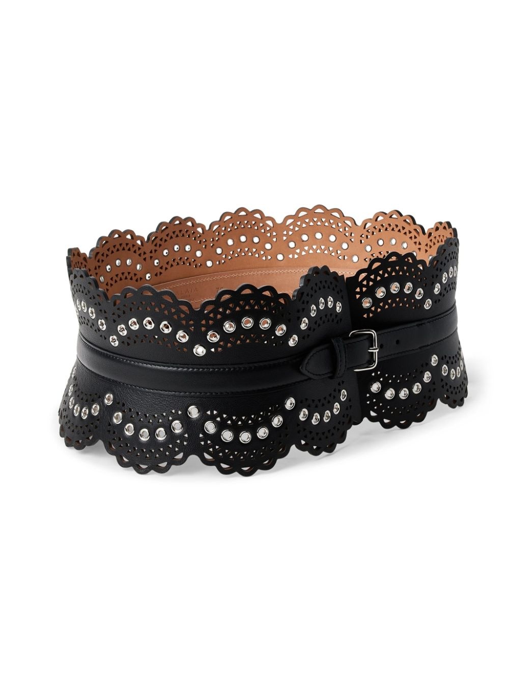 eyelet-embellished perforated leather belt - 2