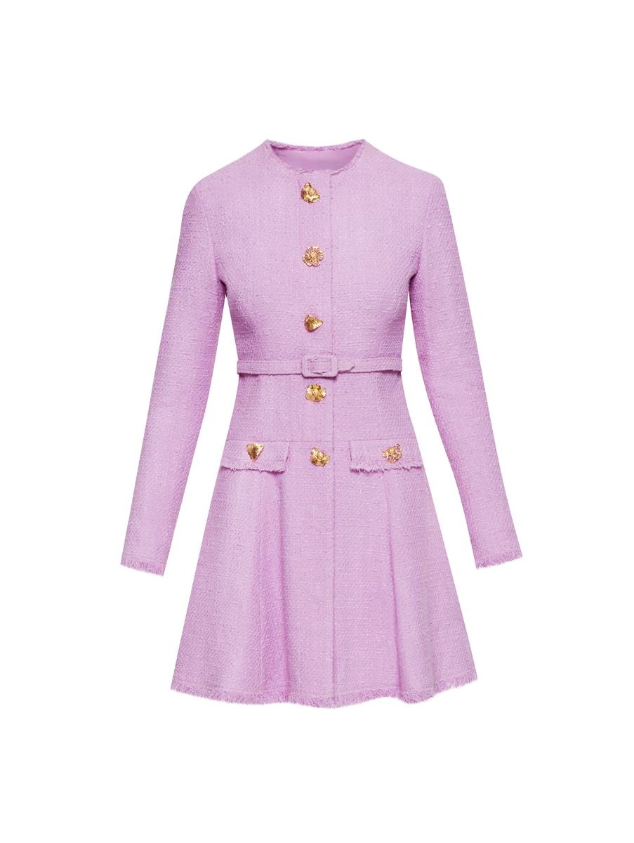 ZIP FRONT COTTON TWEED DRESS - 5