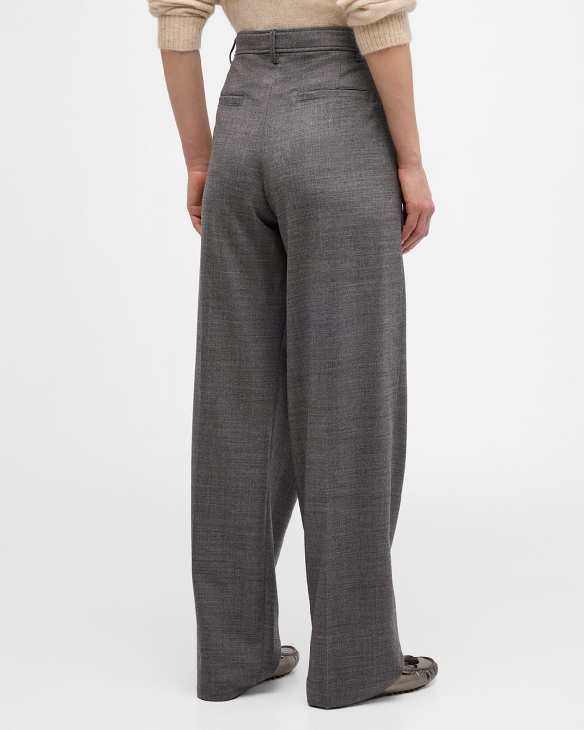 Stretch Wool Grisaille Crossover-Waist Wide-Leg Trousers - 6
