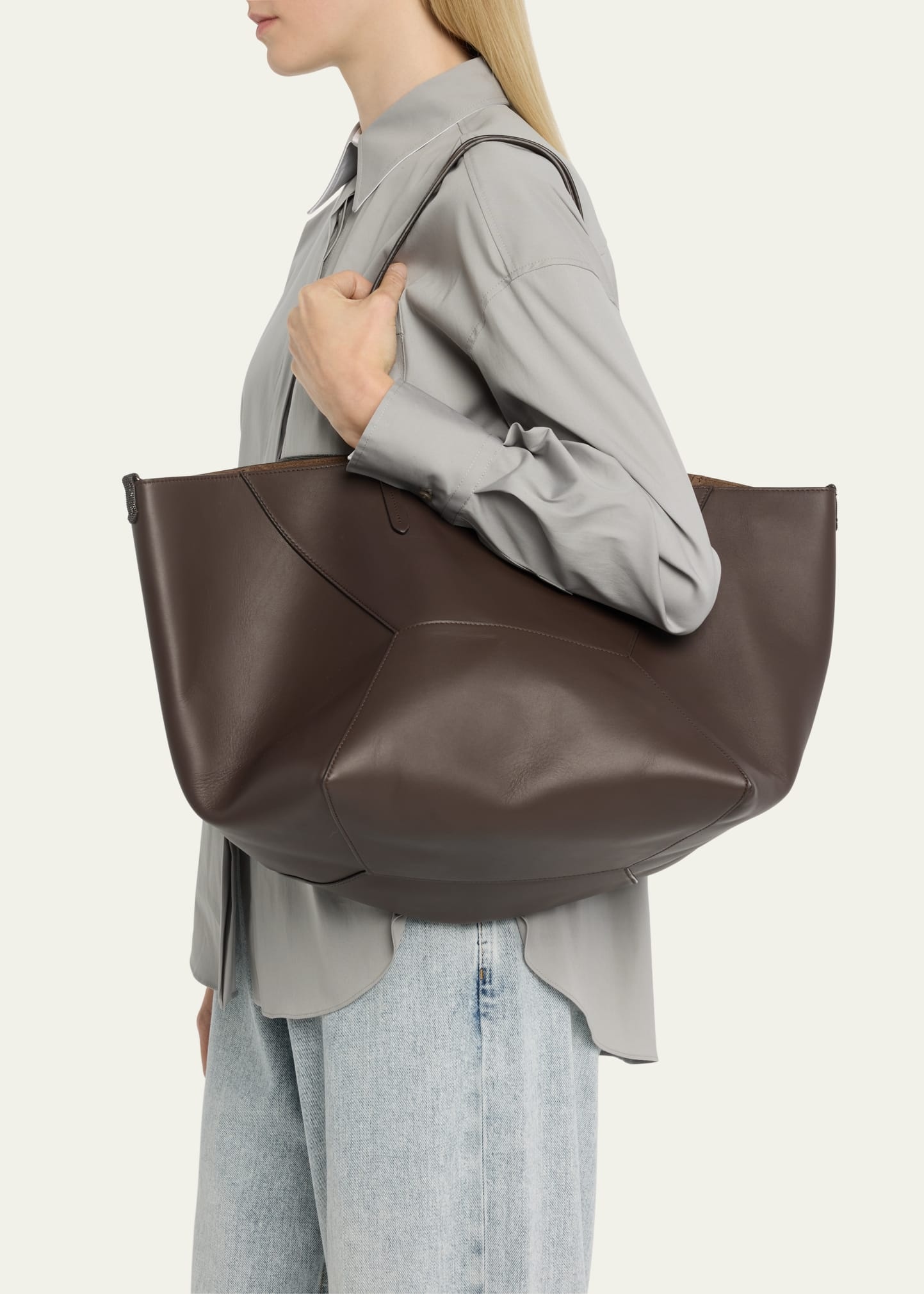 Geometric Monili Leather Tote Bag - 2