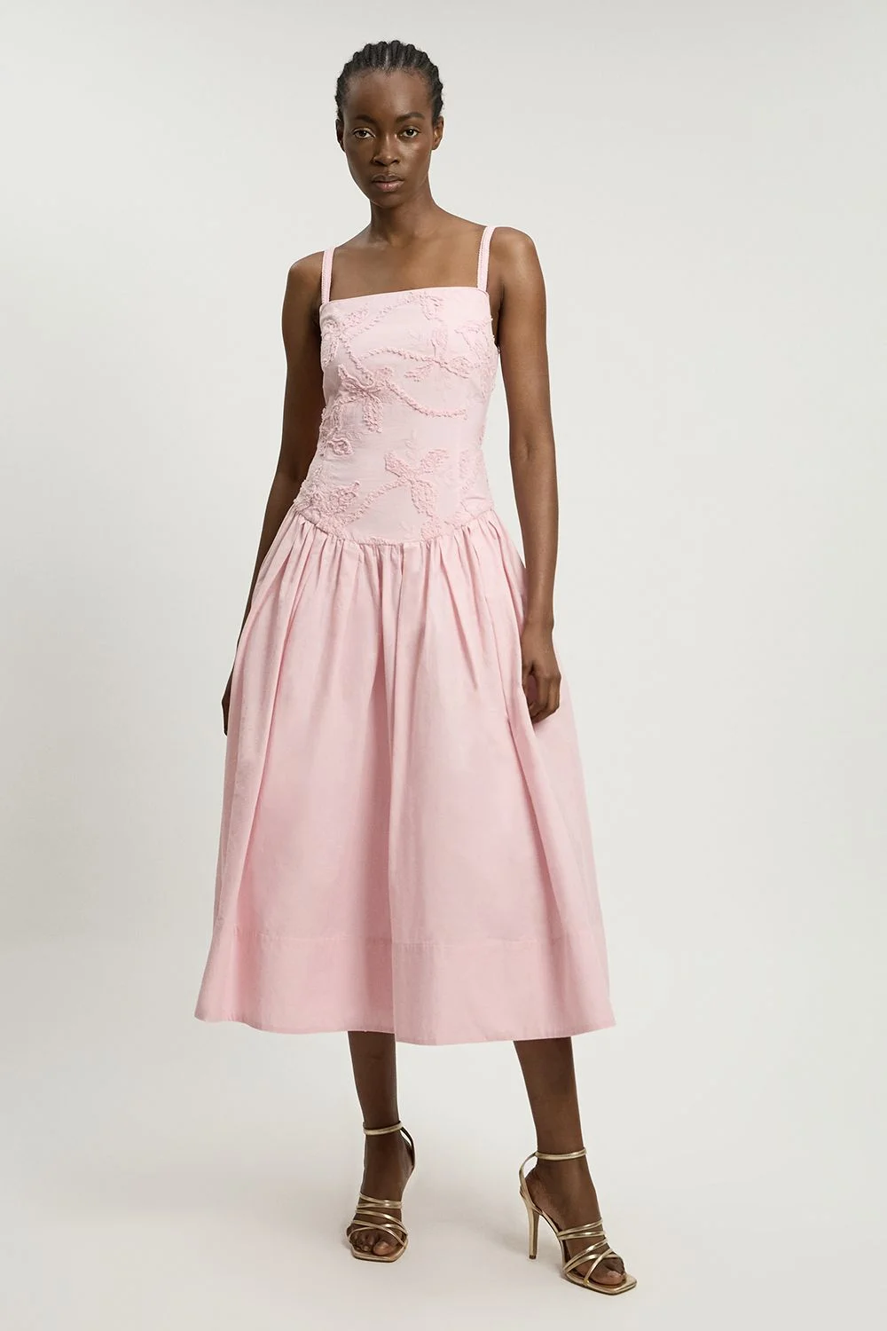 Textured Floral Woven Midi Dress - 1