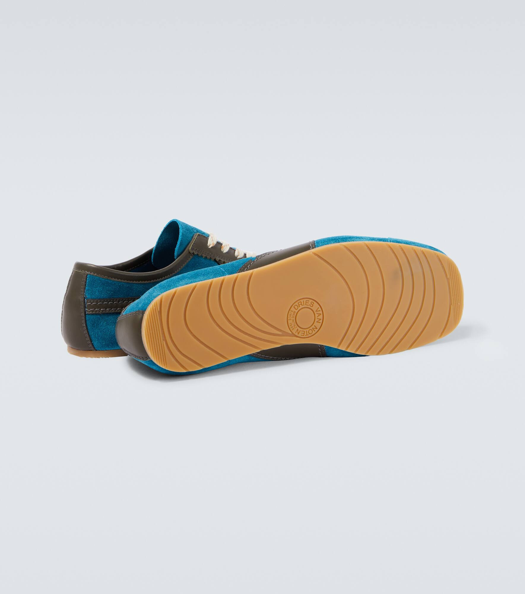 Leather-trimmed suede sneakers - 7