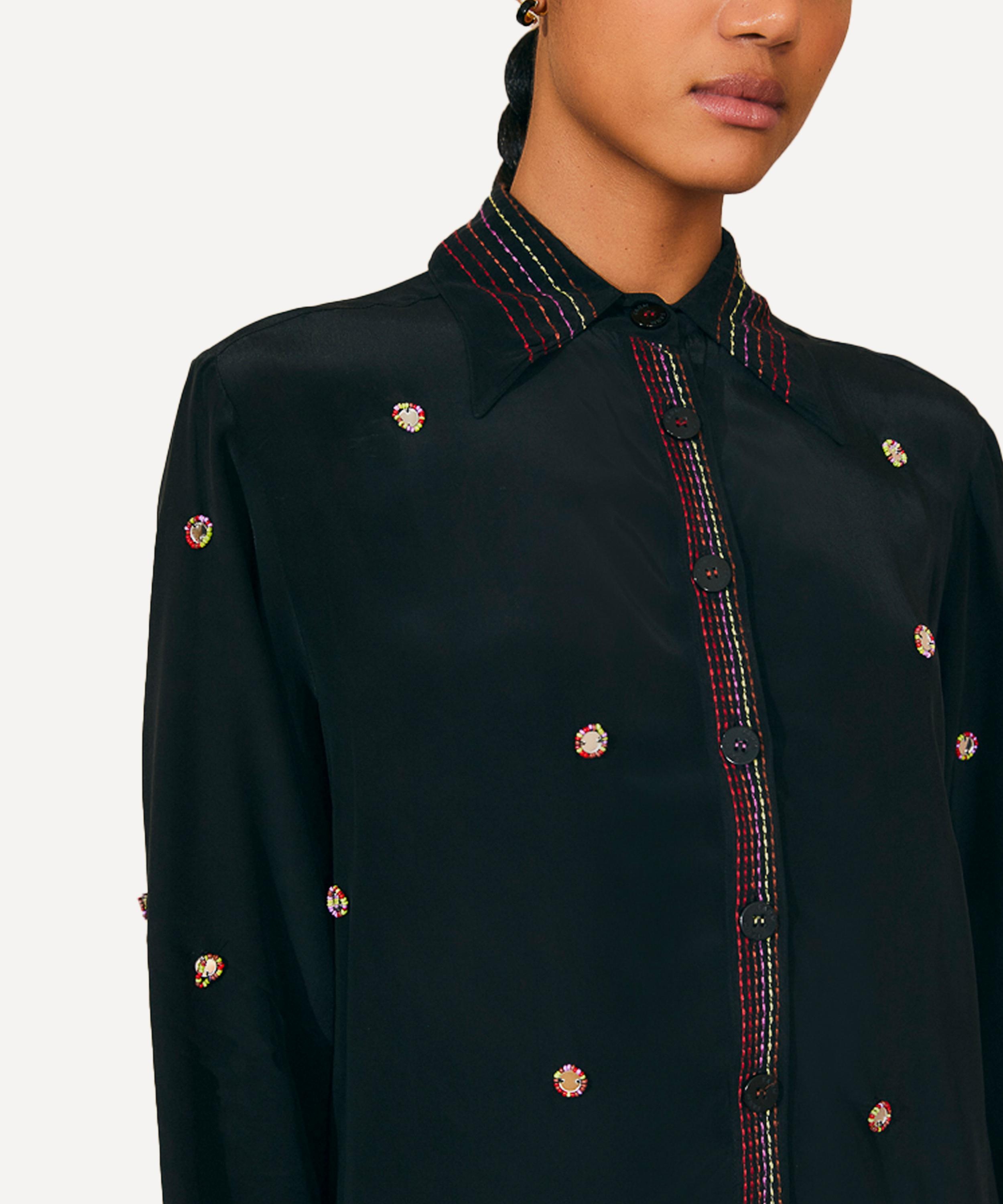 Black Rainbow Beaded Mirror Trim Shirt - 4