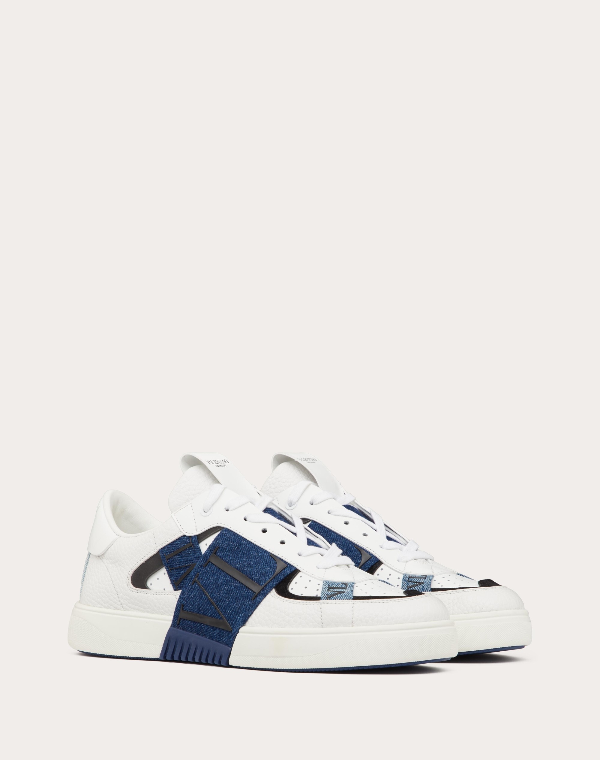 LOW-TOP VL7N SNEAKERS IN CALFSKIN AND DENIM - 2