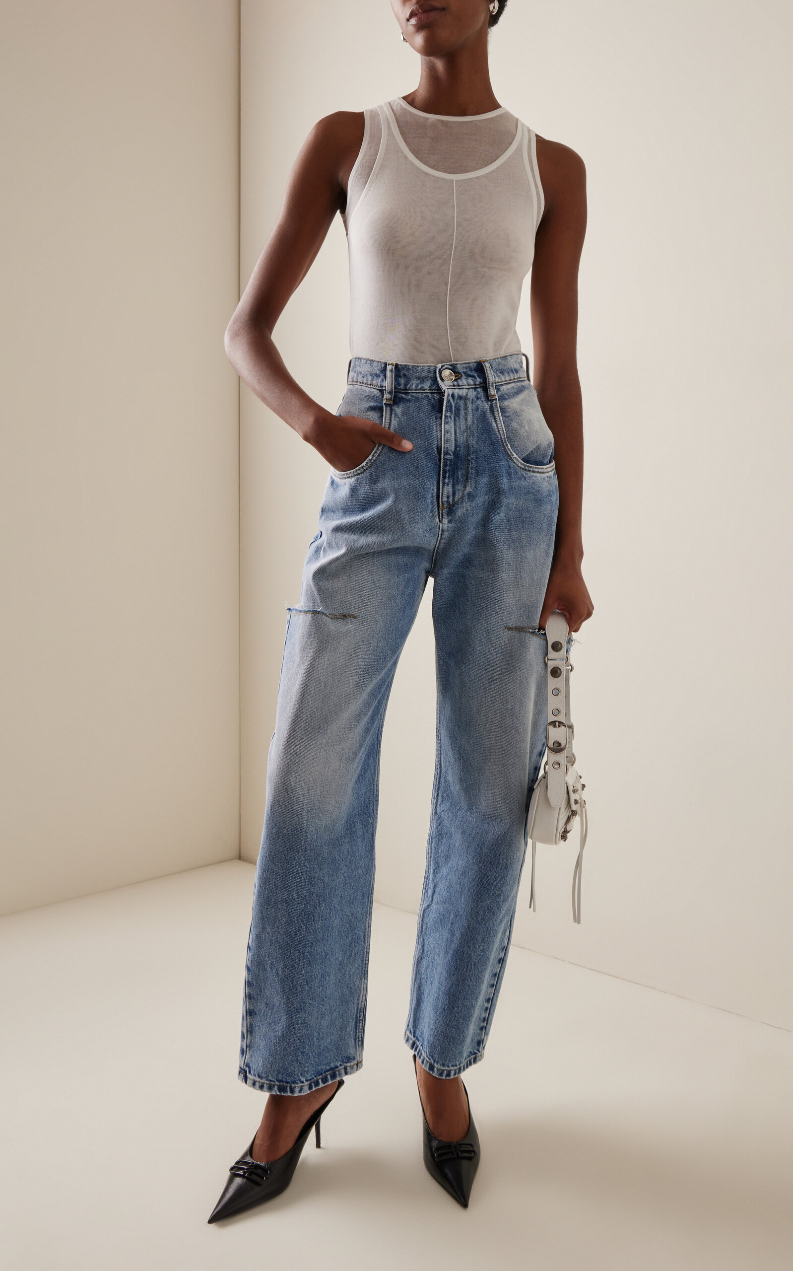 Cutout Stretch High-Rise Wide-Leg Jeans medium wash - 2