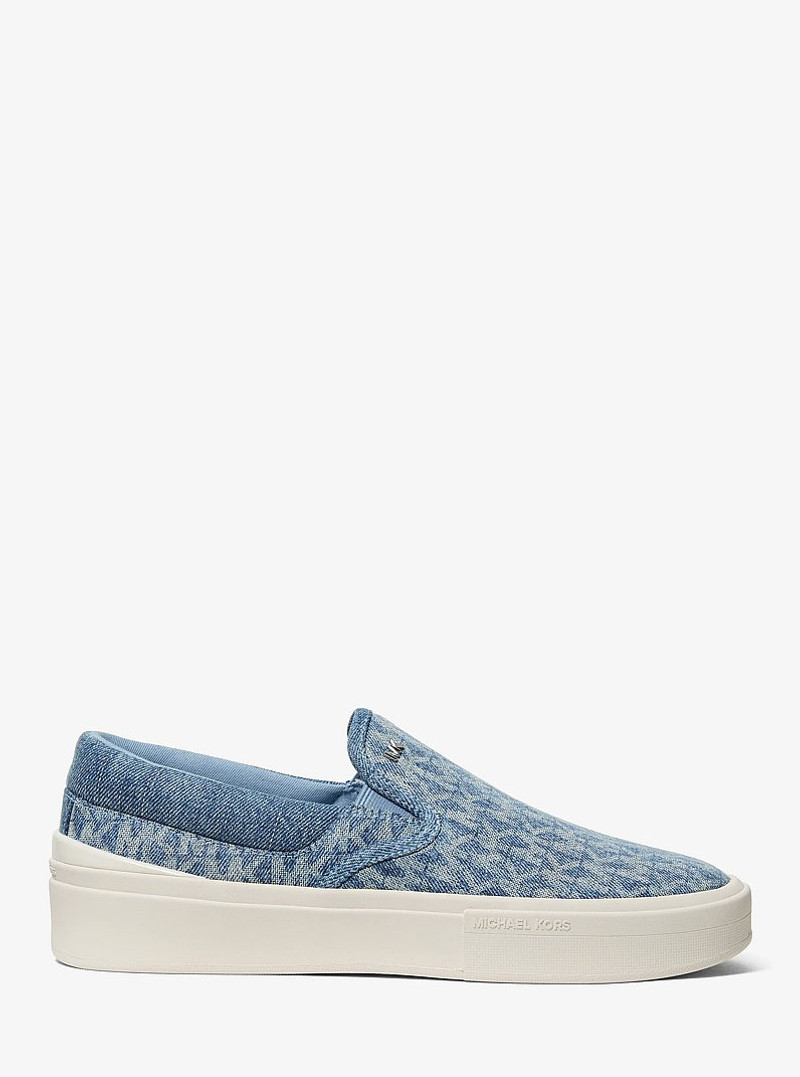 Eddie Signature Logo Print Denim Slip-On Sneaker 1