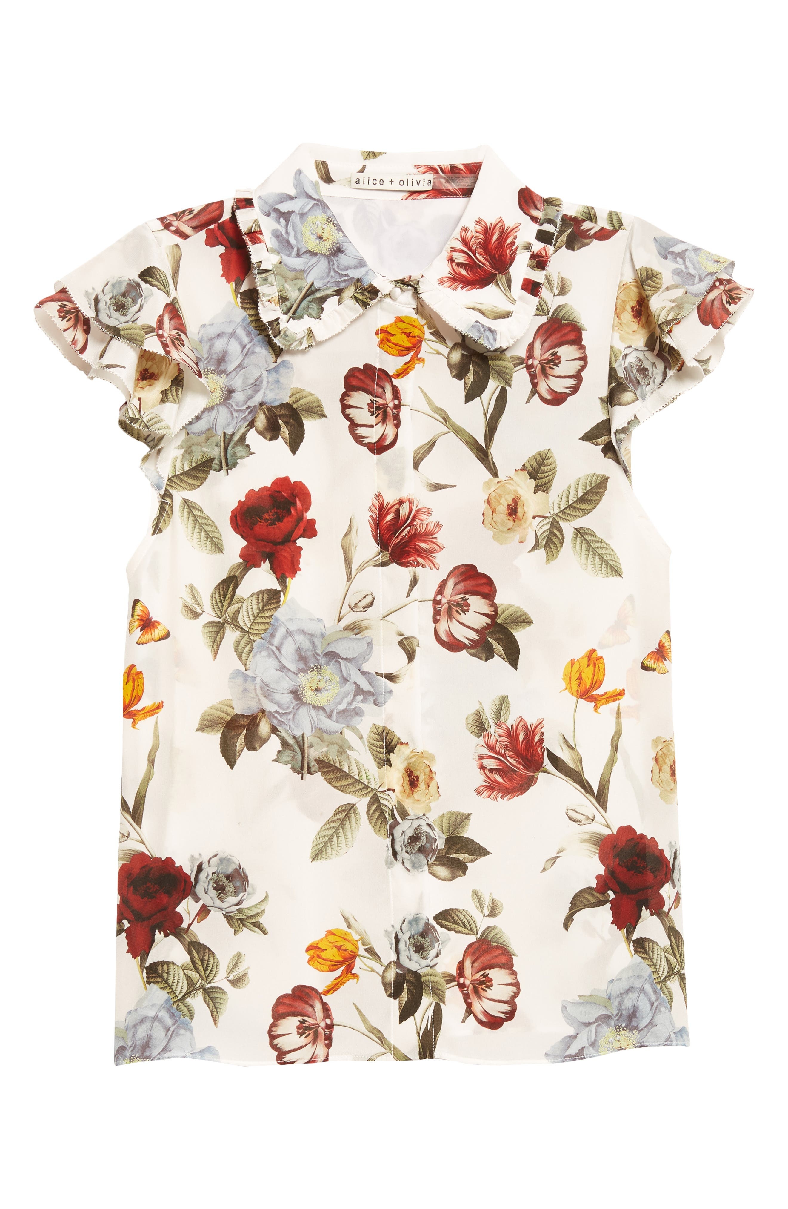 Alice + Olivia Martel Floral Flutter Sleeve Silk Button-Up Top in Provence Floral Sm at Nordstrom - 5