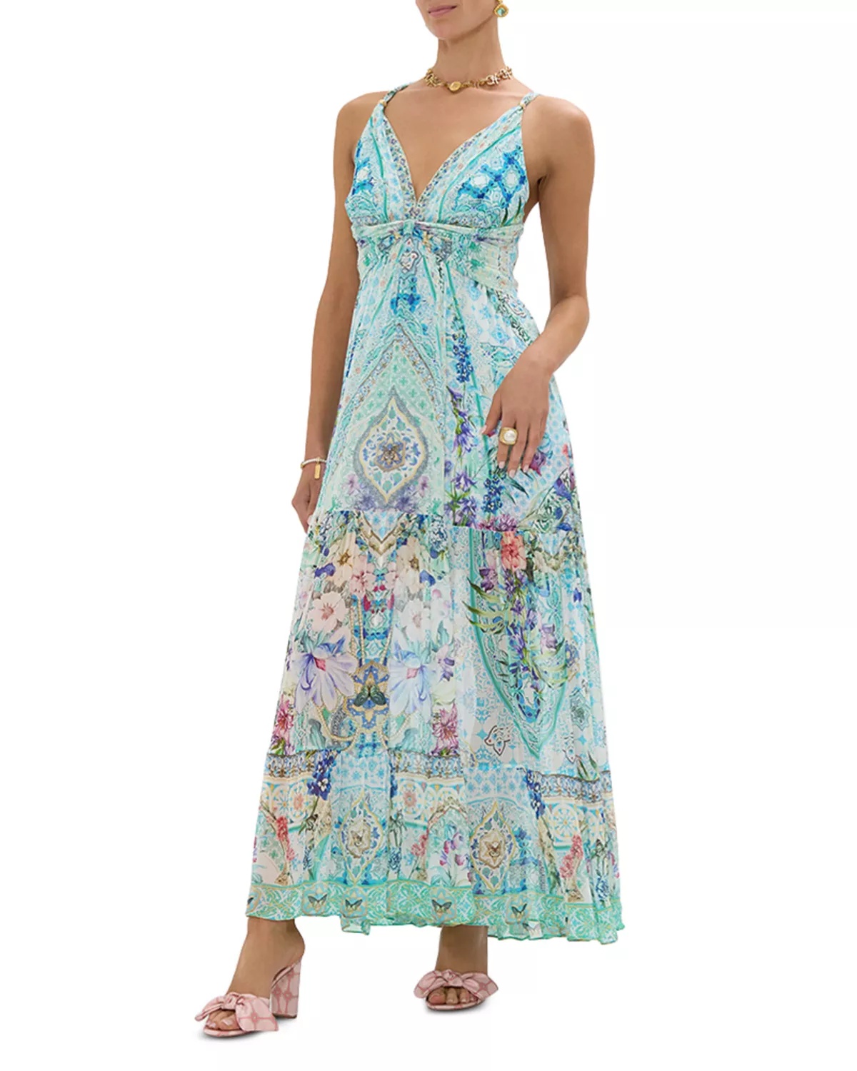 Bead Strap Gathered Panel Dress - 5