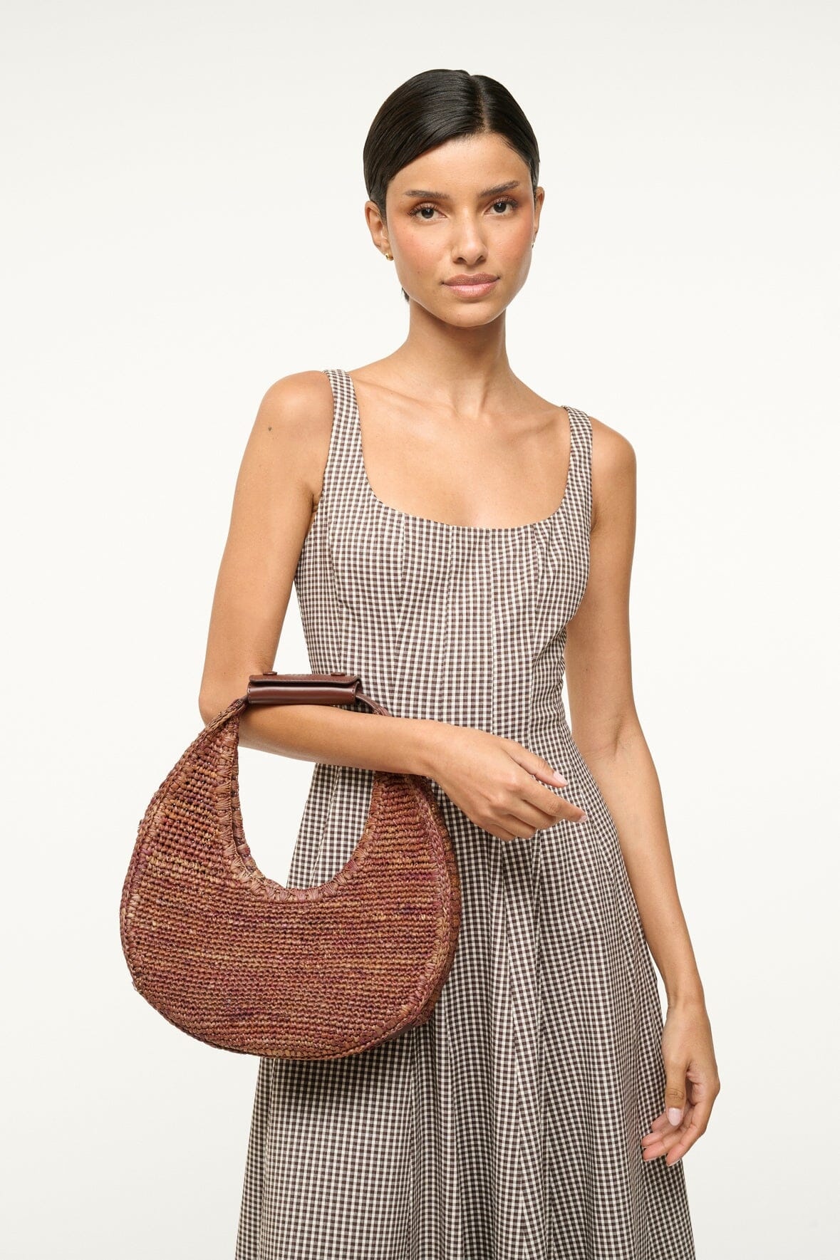 STAUD MOON RAFFIA TOTE BAG MAHOGANY - 4