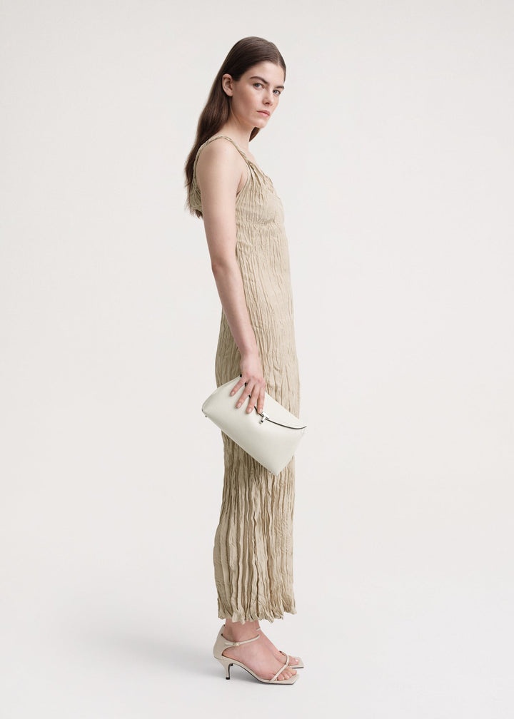 Twist-strap crinkled silk dress overcast beige - 3