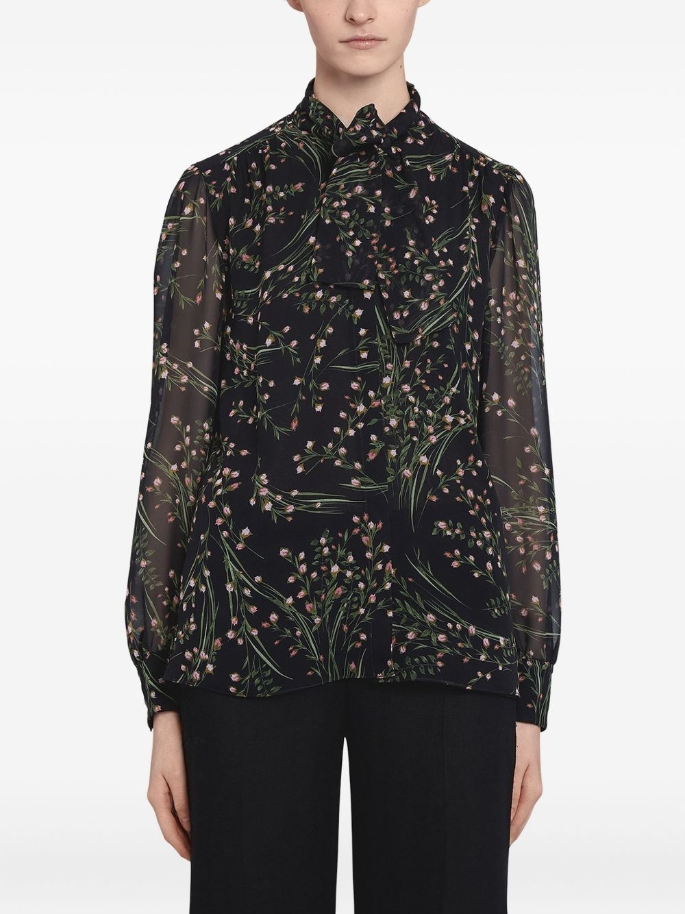 floral-print tie-neck blouse - 2