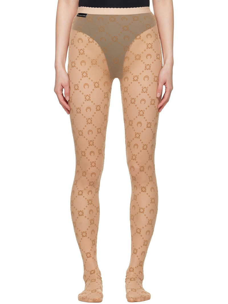 Beige Moonogram Mesh Flock Tights - 1