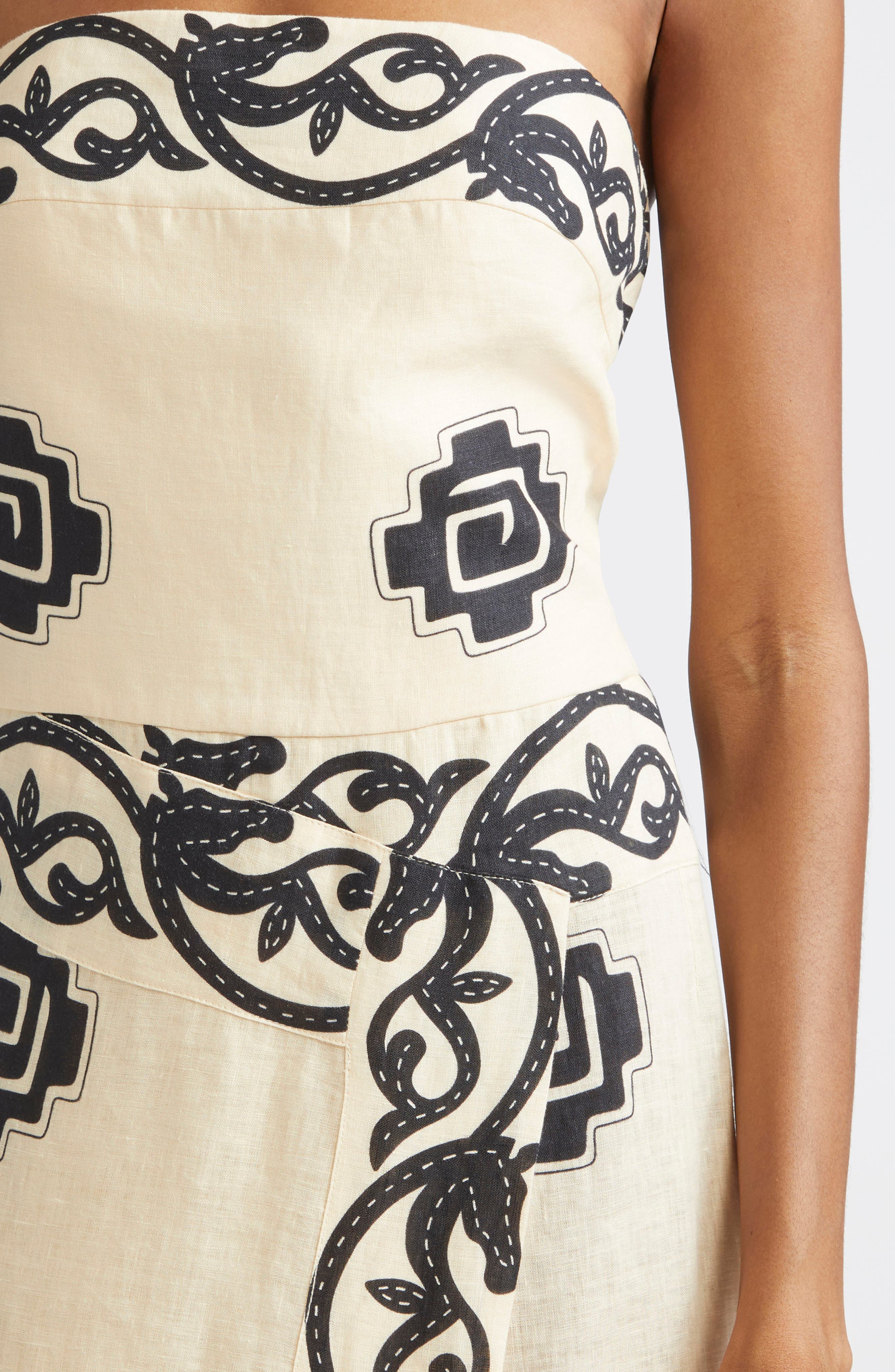 Johanna Ortiz Ancient Strapless Linen Faux Wrap Dress in Ecru /Black at Nordstrom - 4