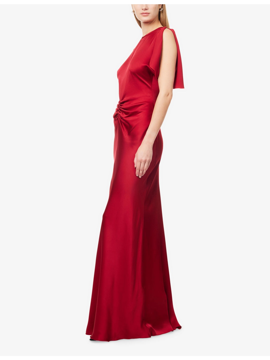 Gathered Draped-Sleeve Satin Maxi Dress - 3