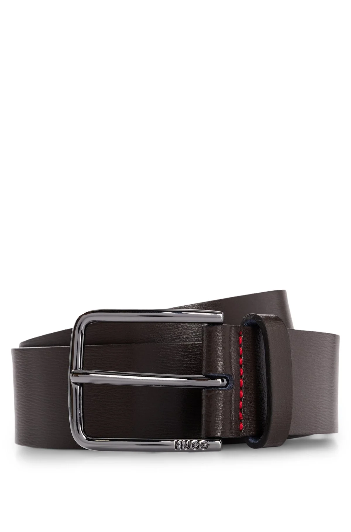 GRAINED LEATHER BELT WITH RED STITCHING - 1