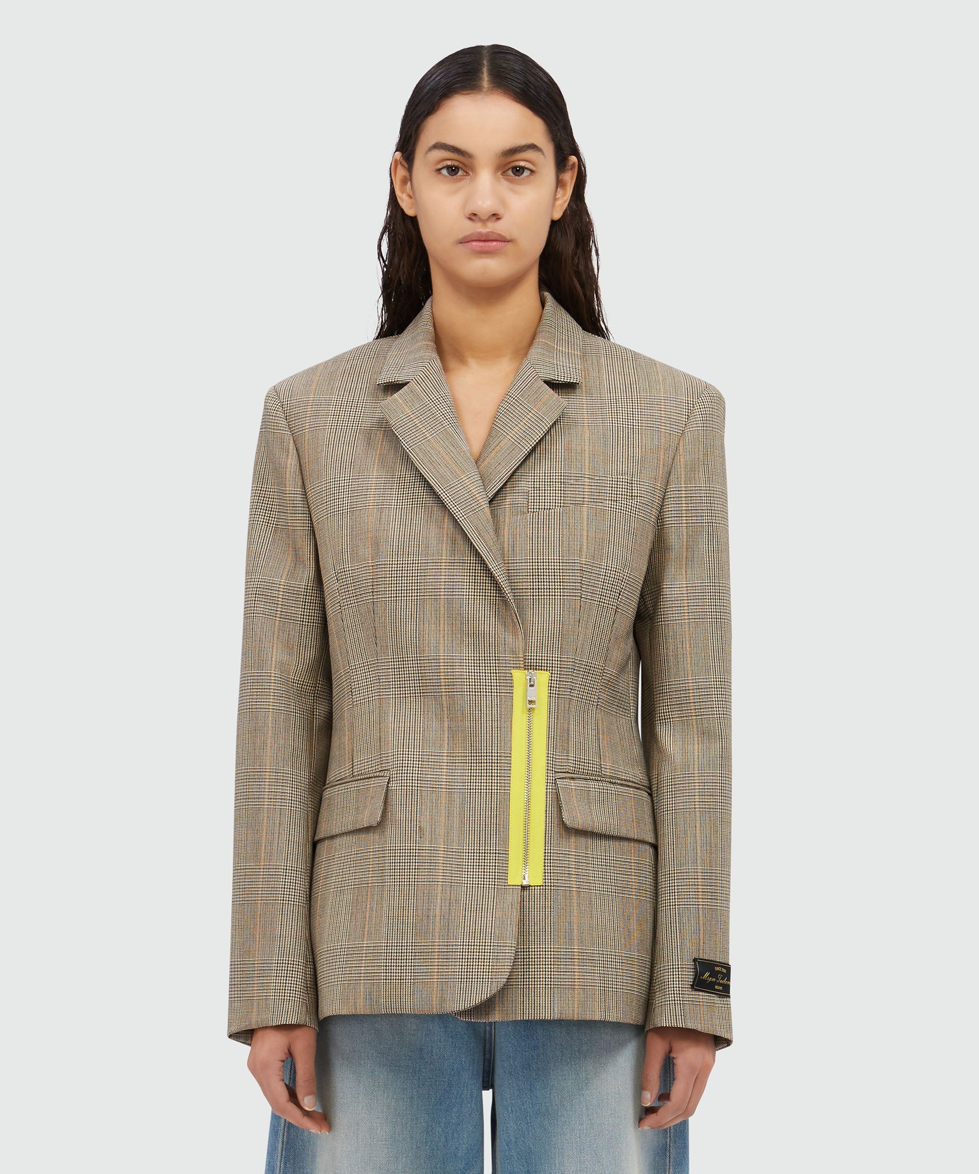Prince of Wales wool jacket with yellow zip - 2