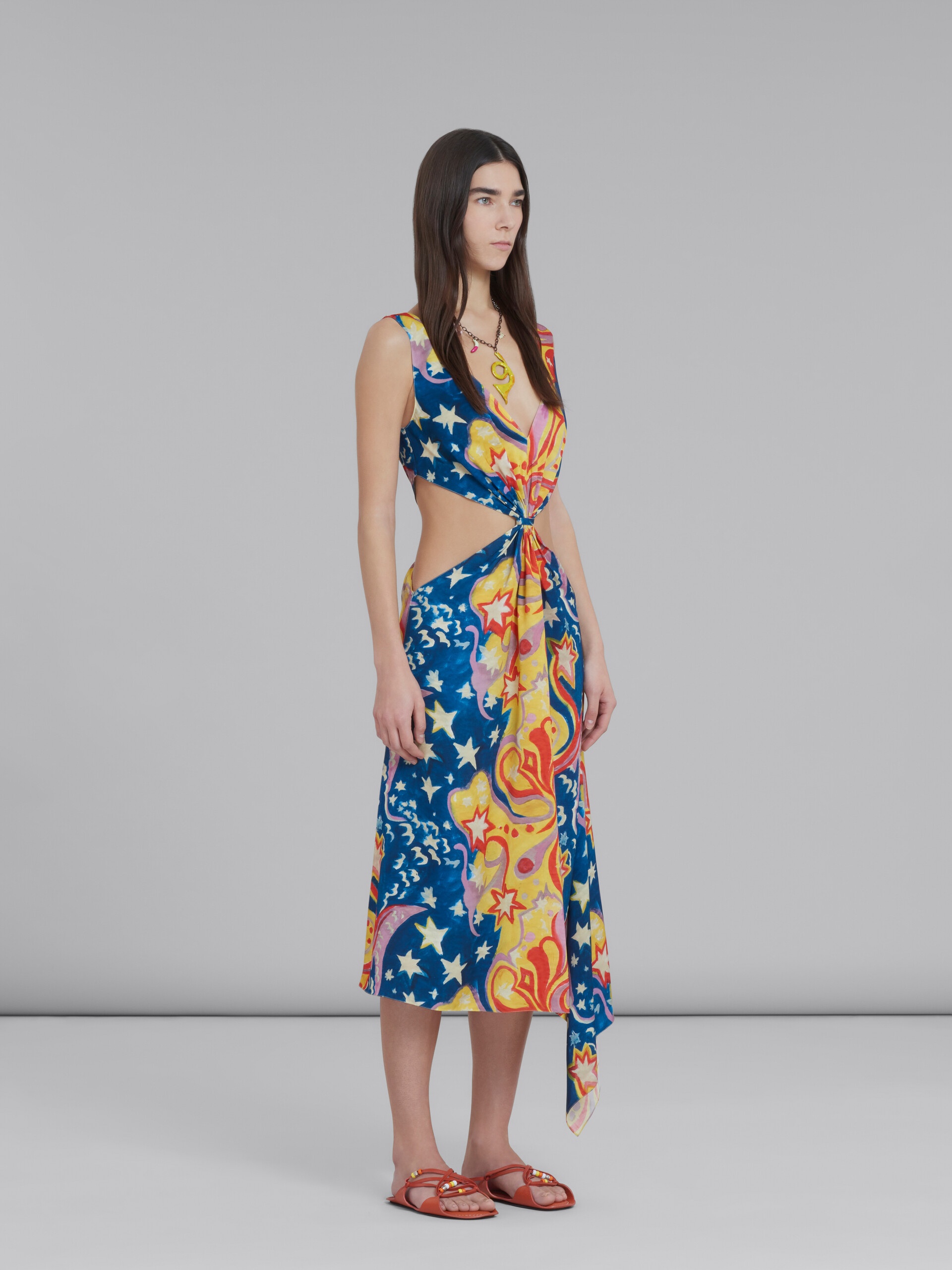 MARNI X NO VACANCY INN - MULTICOLOR SATIN CUT-OUT MIDI DRESS WITH GALACTIC PARADISE PRINT - 6