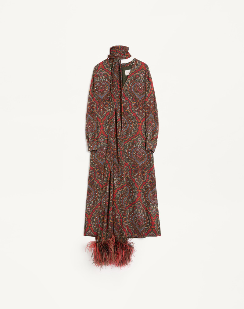 GEORGETTE MIDI DRESS WITH VOYAGE IMAGINAIRE CASHMERE PRINT WITH FEATHERS - 1