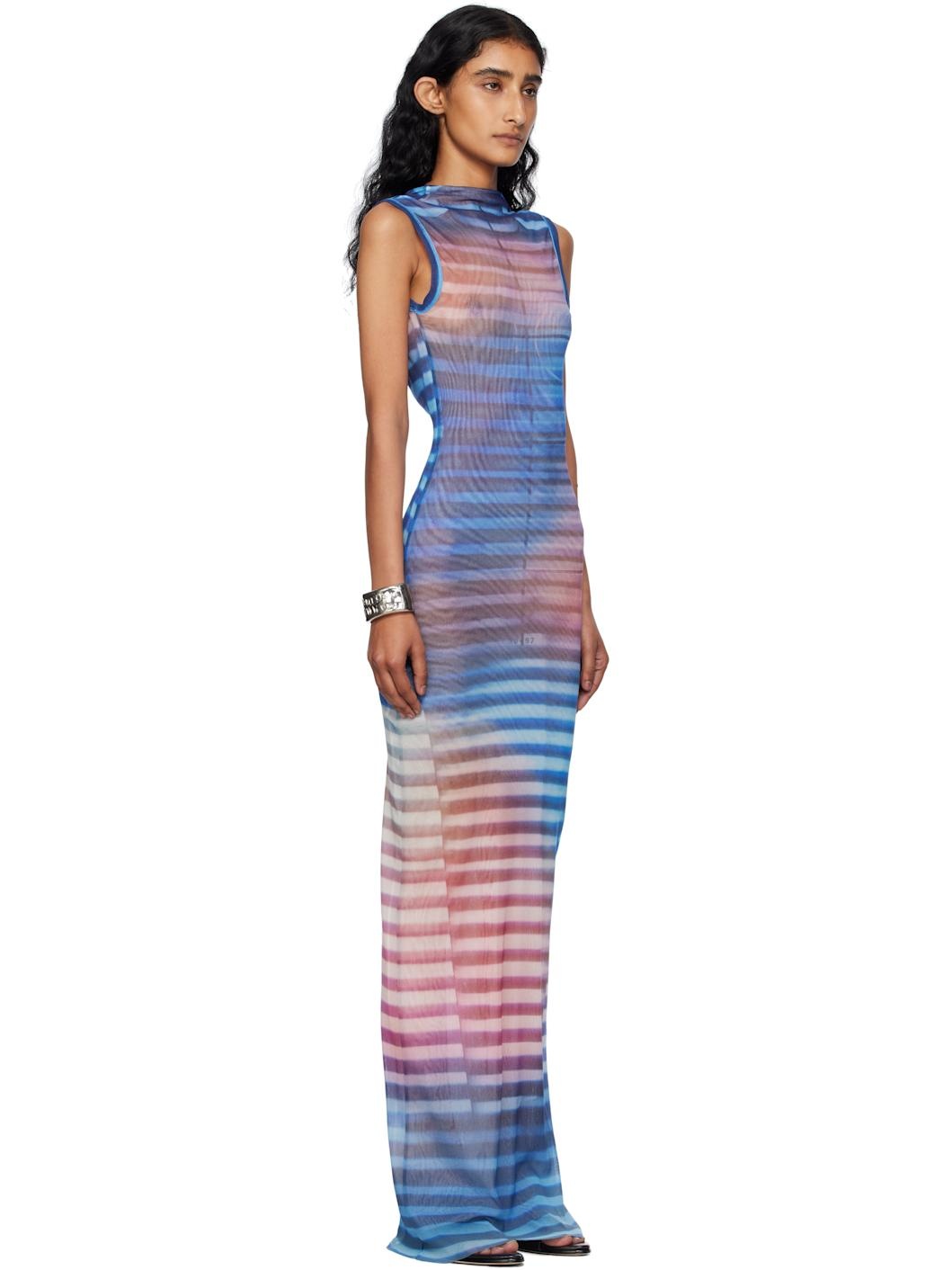 Blue & Pink High Neck Open Back Printed Air Maxi Dress - 2