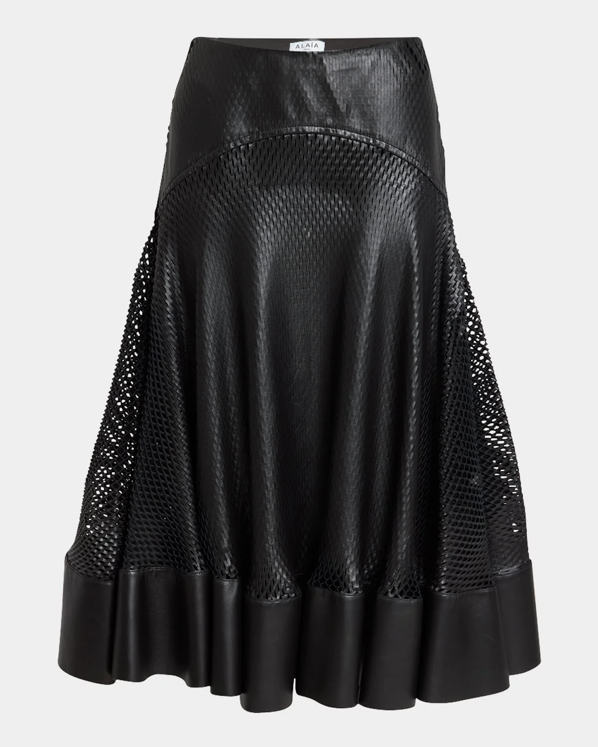 Perforated Leather Flare Skirt - 1