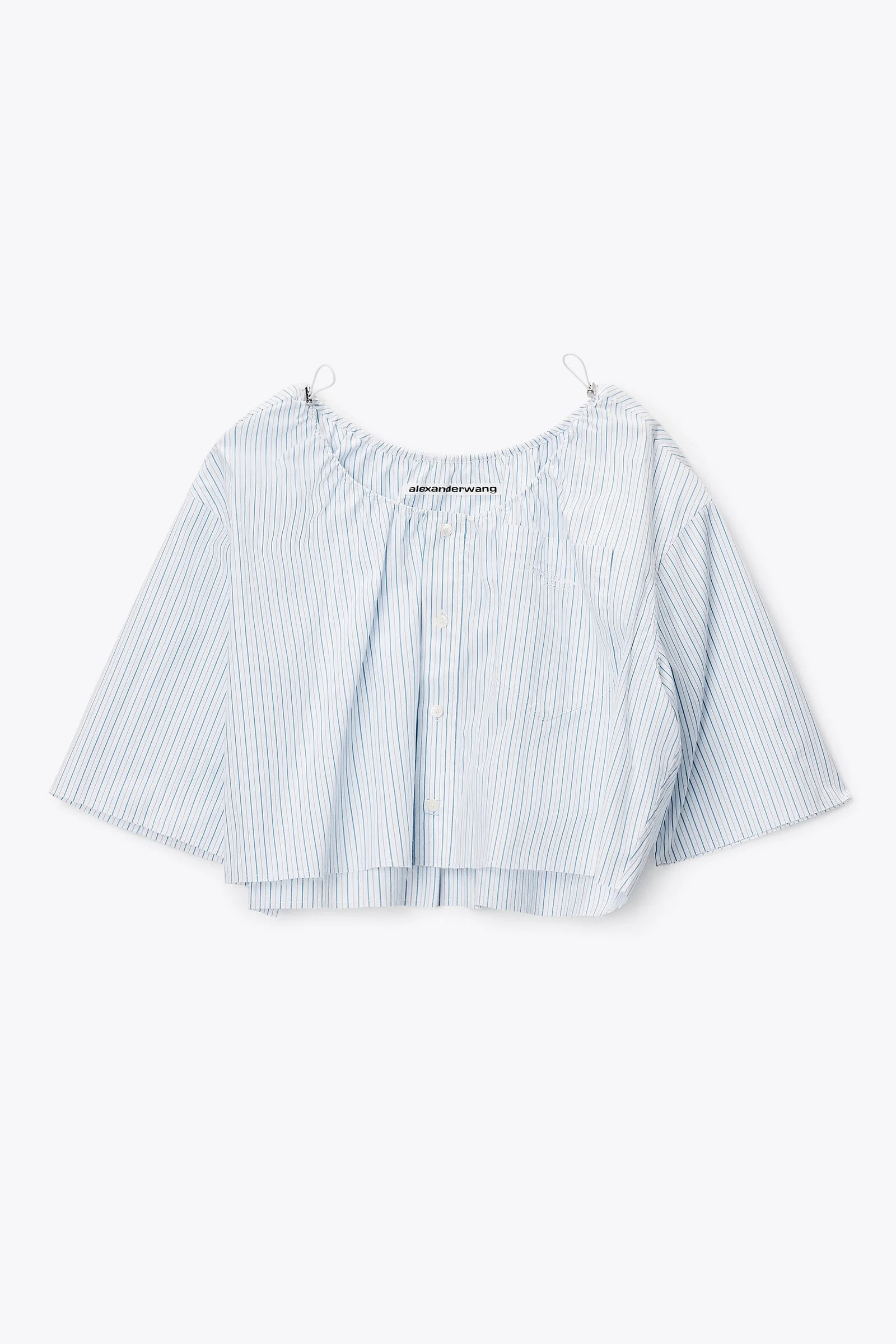 off-shoulder cropped shirt with bungee drawcord - 1