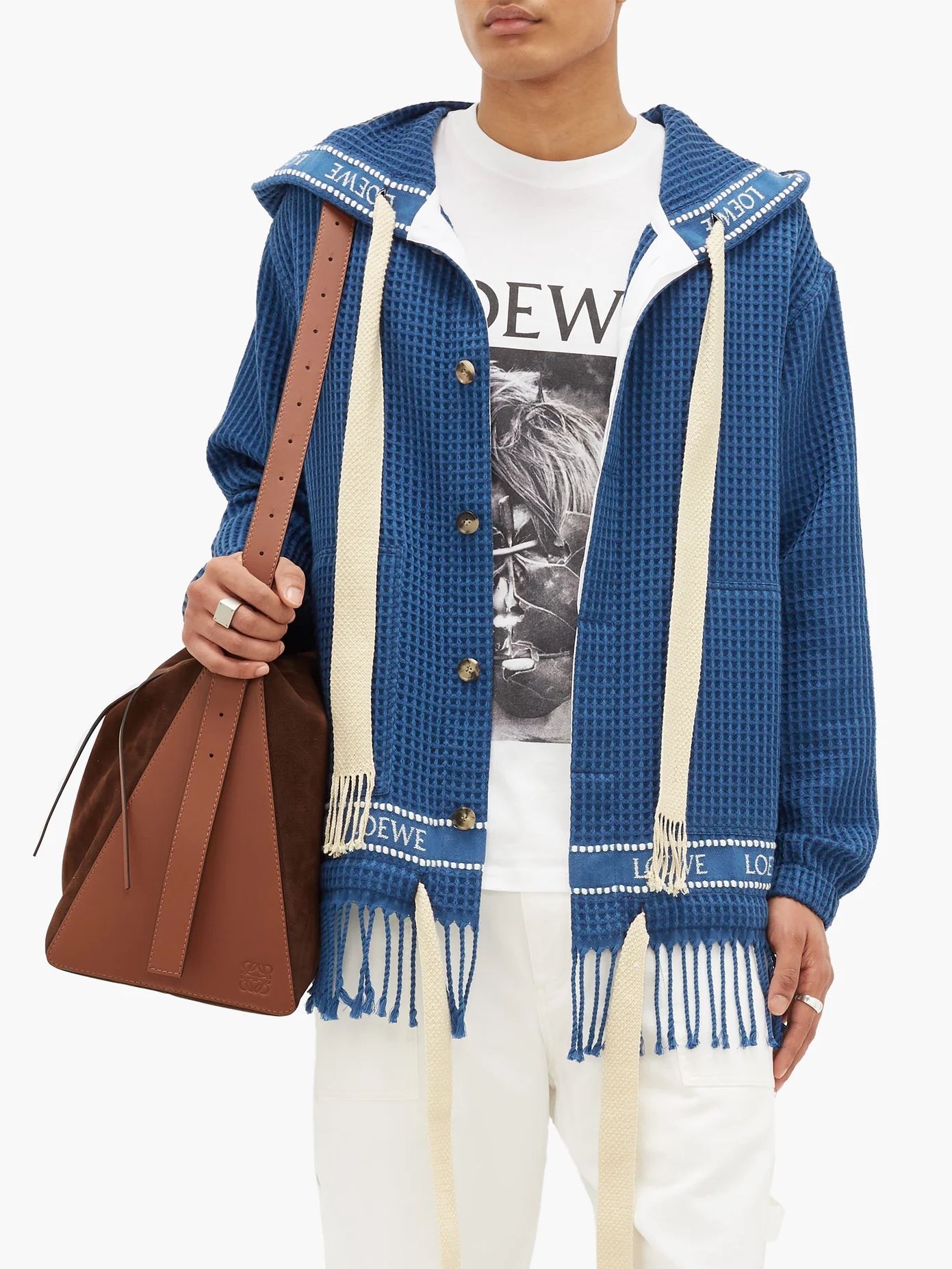 Fringed cotton waffle-piqué hooded jacket - 2