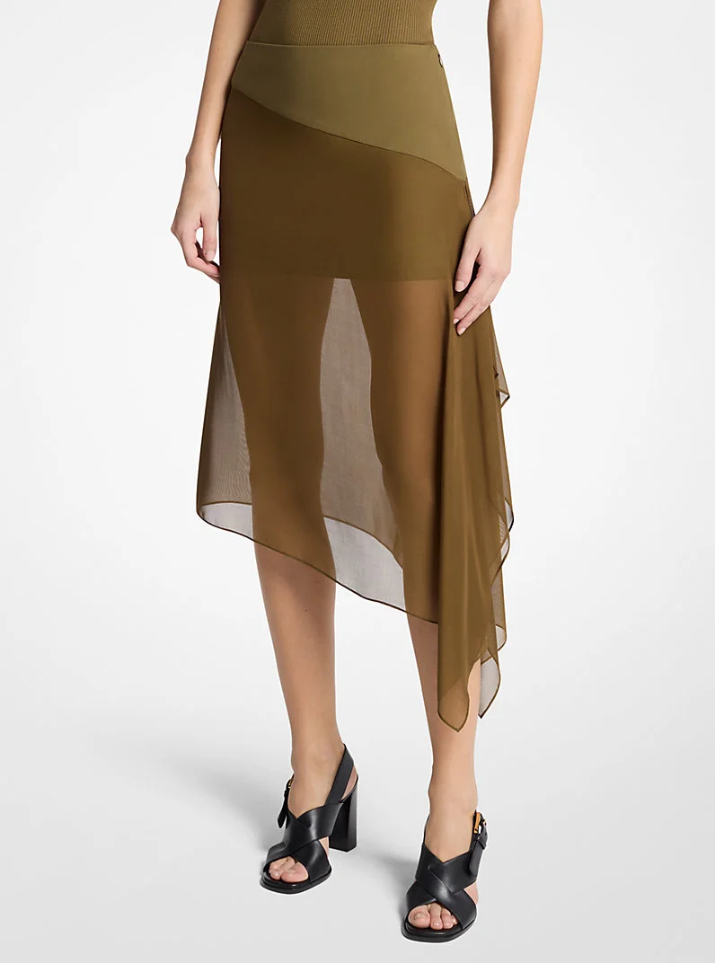 Stretch Tissue Wool Crepe and Silk Voile Veiled Skirt - 1