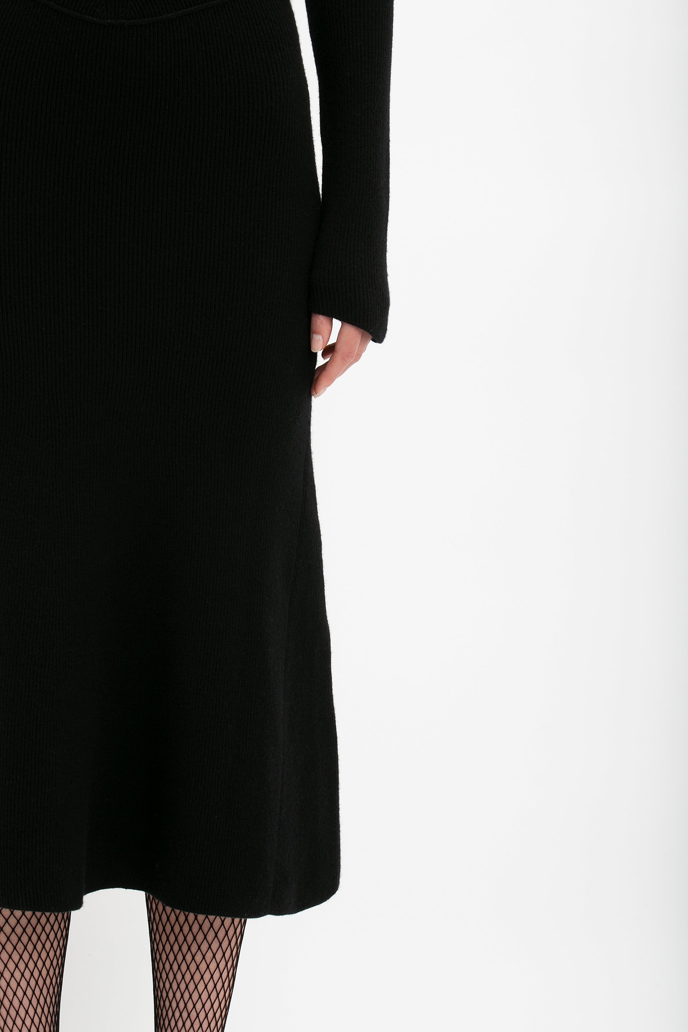 Knitted Circle Panel Dress In Black - 7