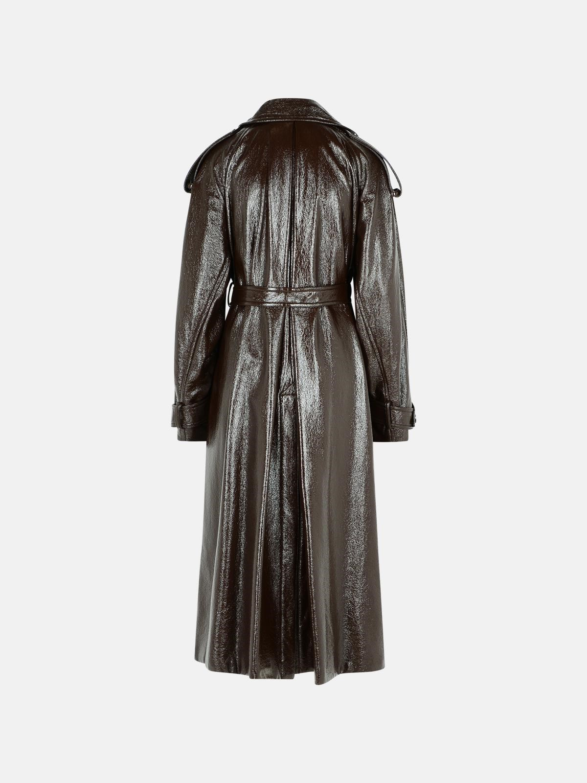 LONG 'BAIRO' PATENT EFFECT TRENCH COAT IN COFFEE COTTON - 3