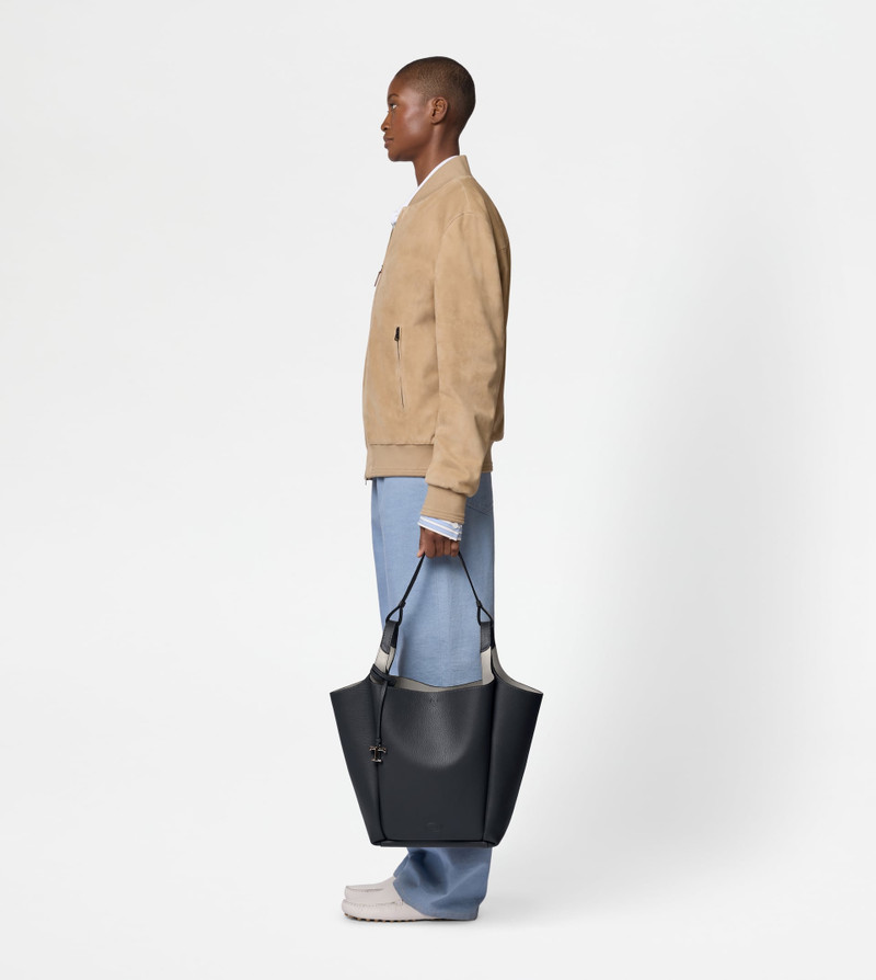 BUCKET BAG IN LEATHER MEDIUM - BLUE, GREY 5
