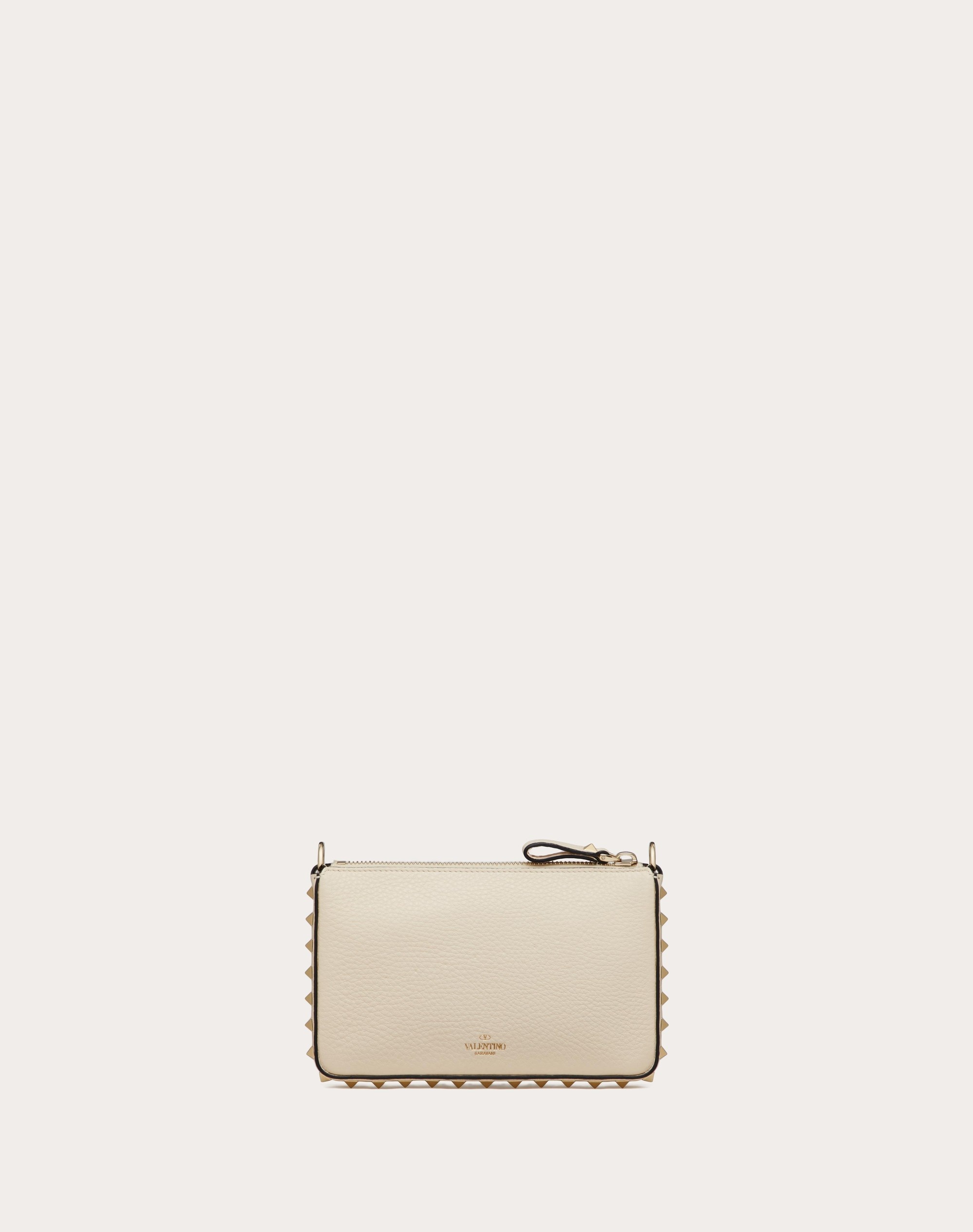 GRAINY CALFSKIN POUCH WITH ROCKSTUD CHAIN - 3