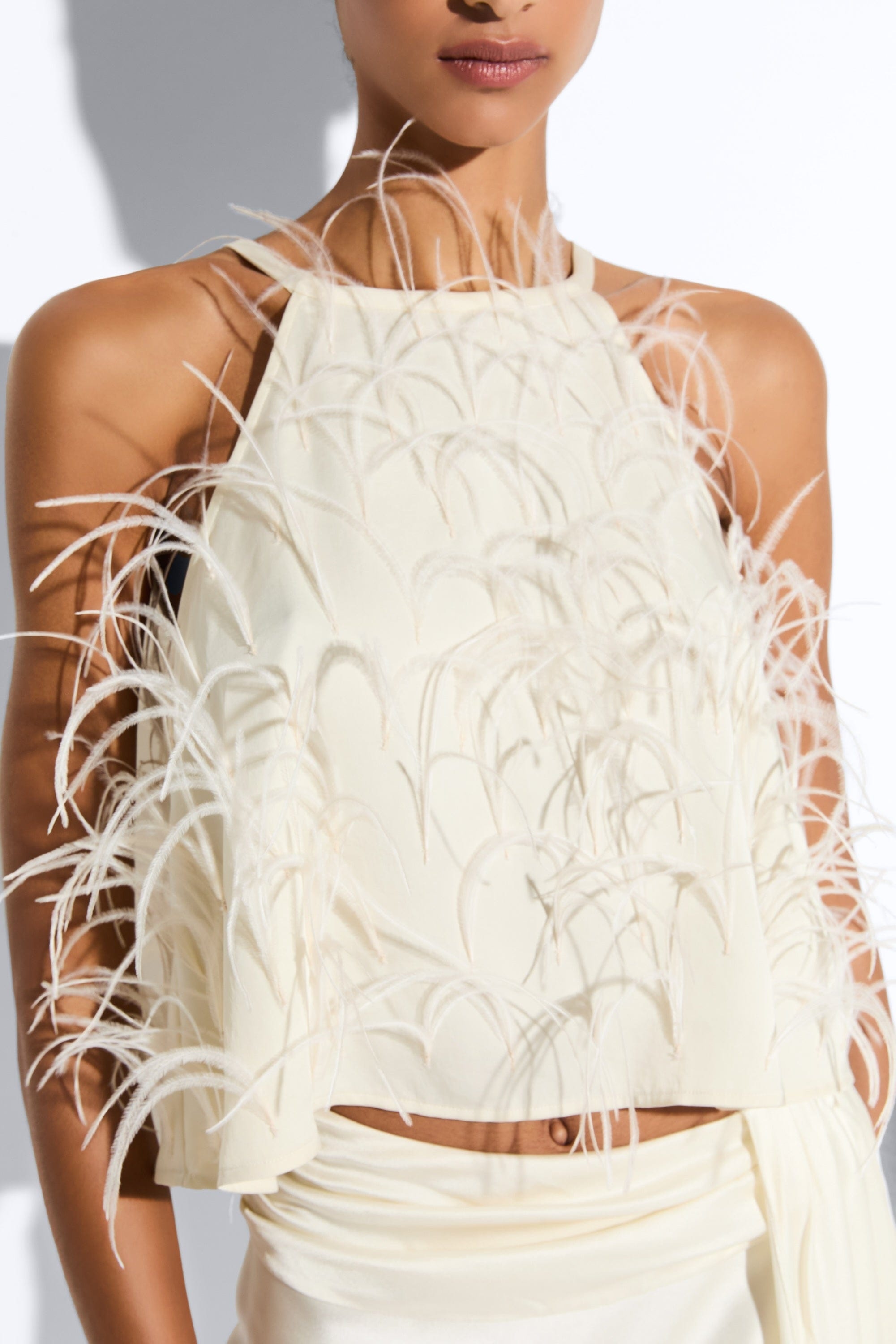Lightweight Satin Halter Cami With Feathers - 4