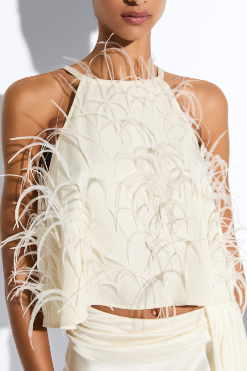 Lightweight Satin Halter Cami With Feathers 4
