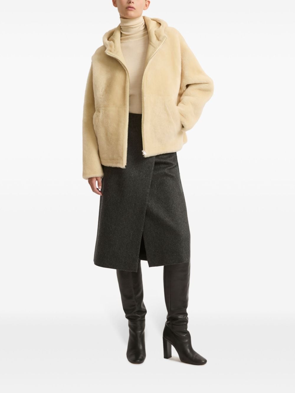 hooded shearling jacket - 2