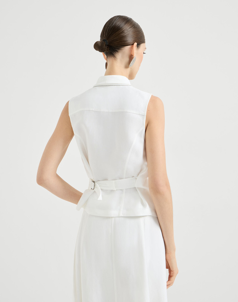 Viscose and linen fluid twill vest with monili 3