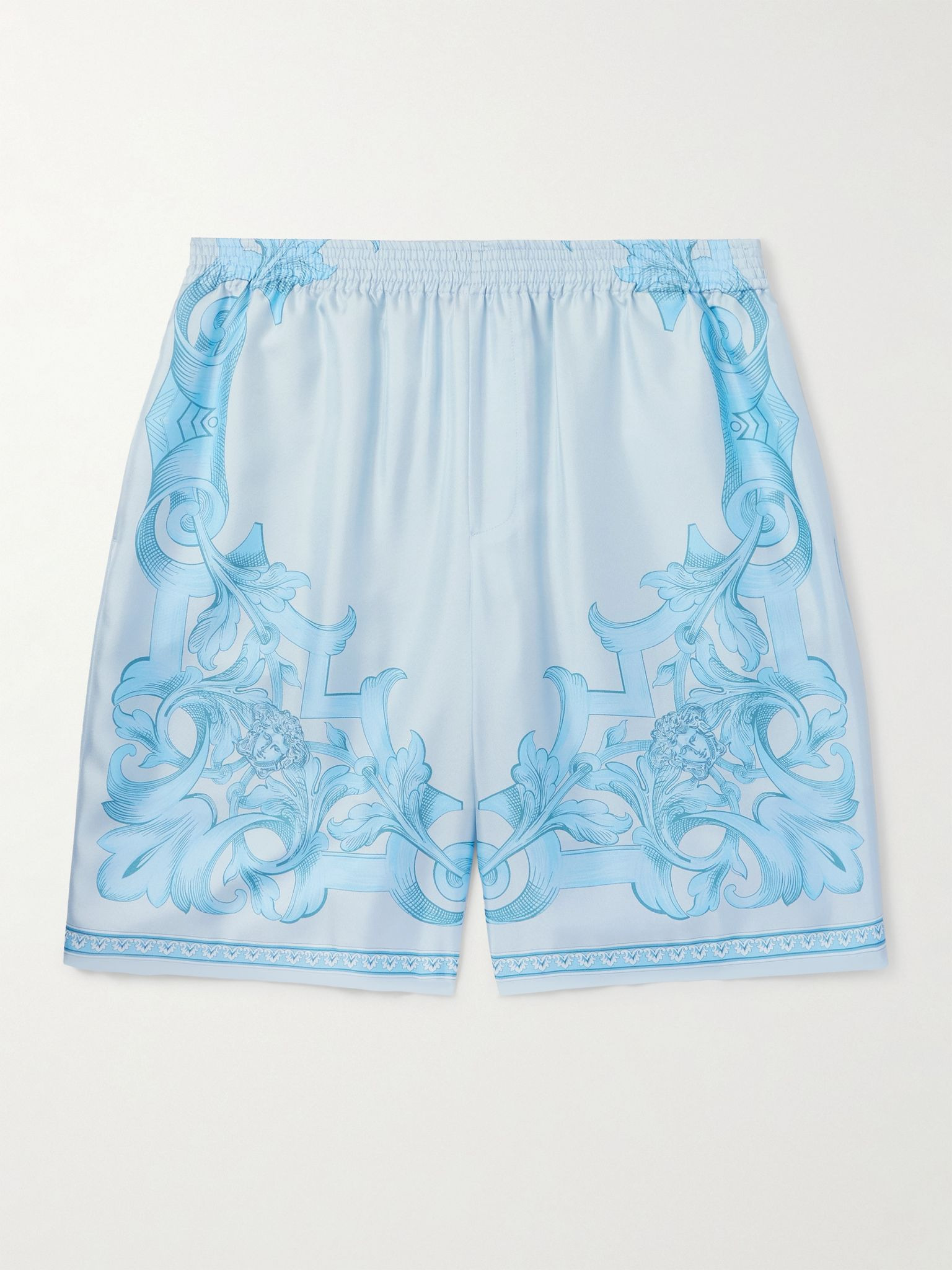 Straight-Leg Printed Silk-Twill Shorts Blue - 1
