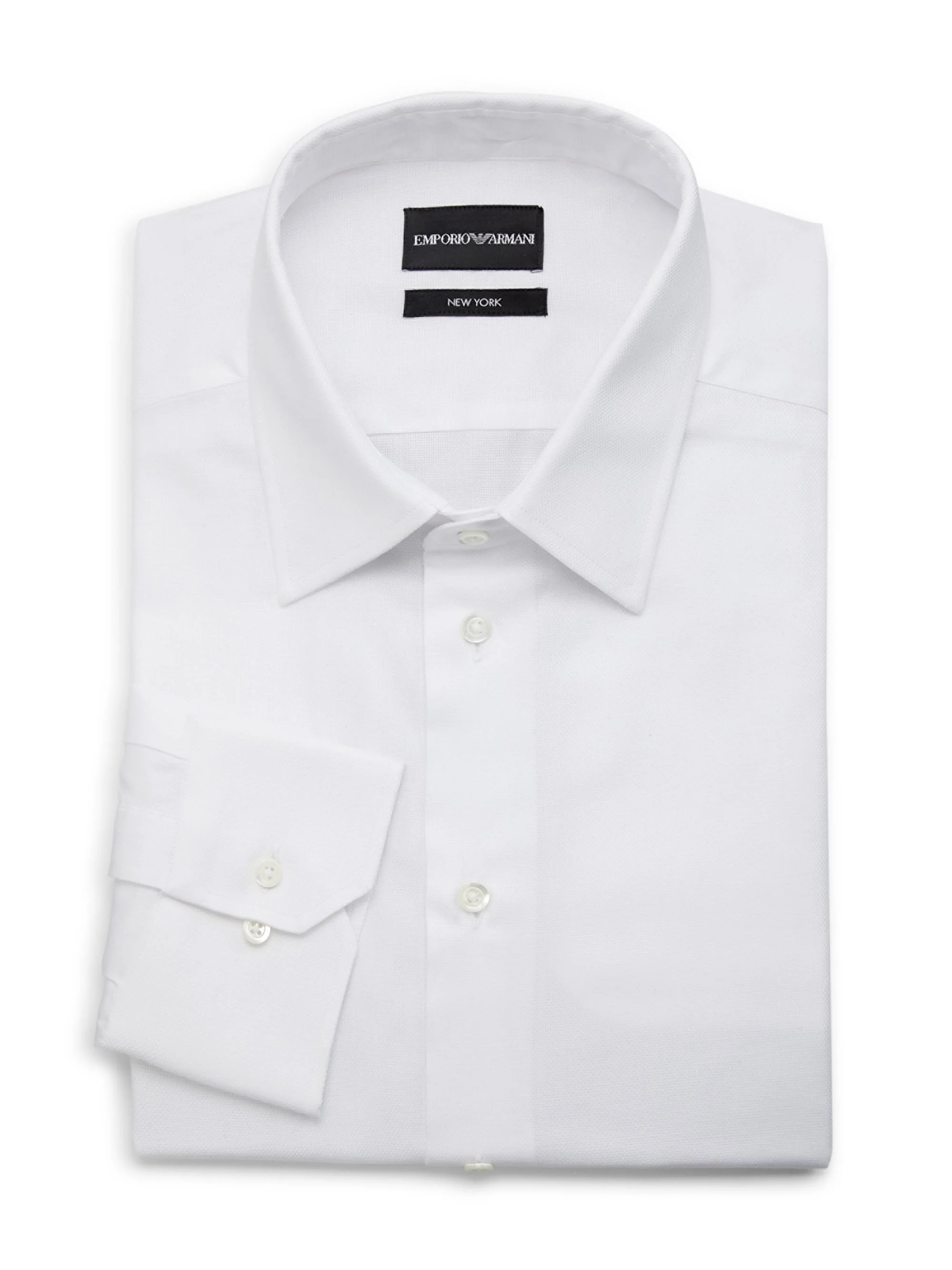 Men's Textured Cotton Button-Front Dress Shirt - White - 1