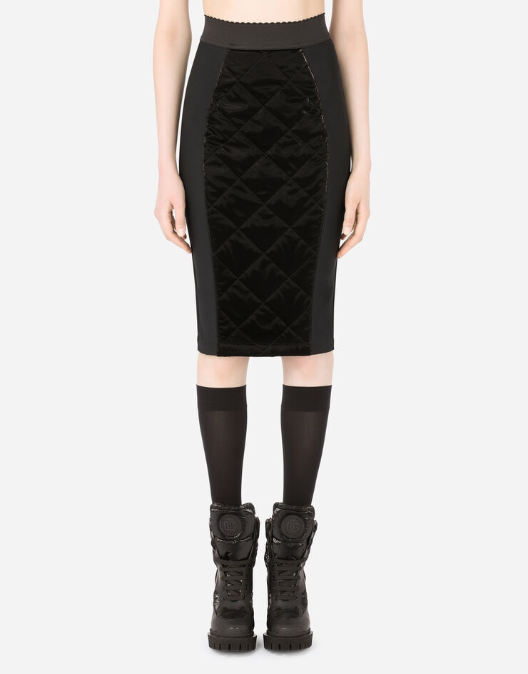 Coated quilted fabric midi skirt - 1