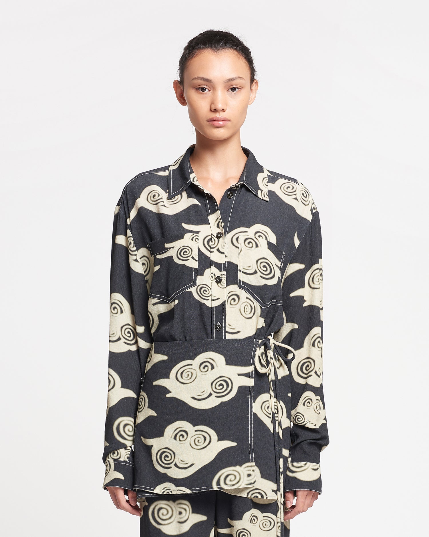 Printed Crepe Shirt Dress - 1