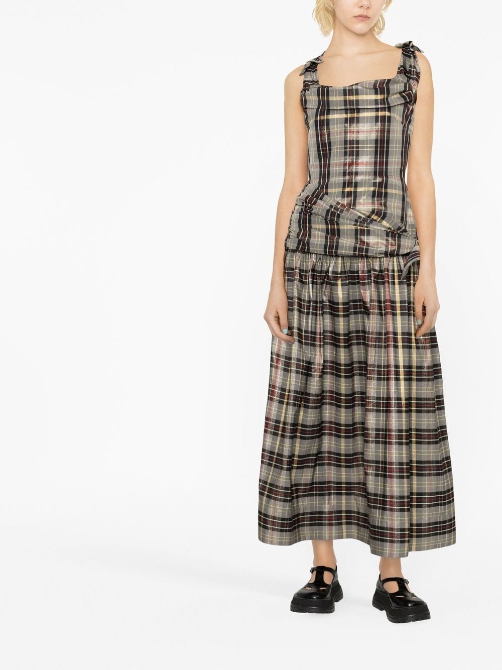 bow-detail tartan check maxi dress - 2