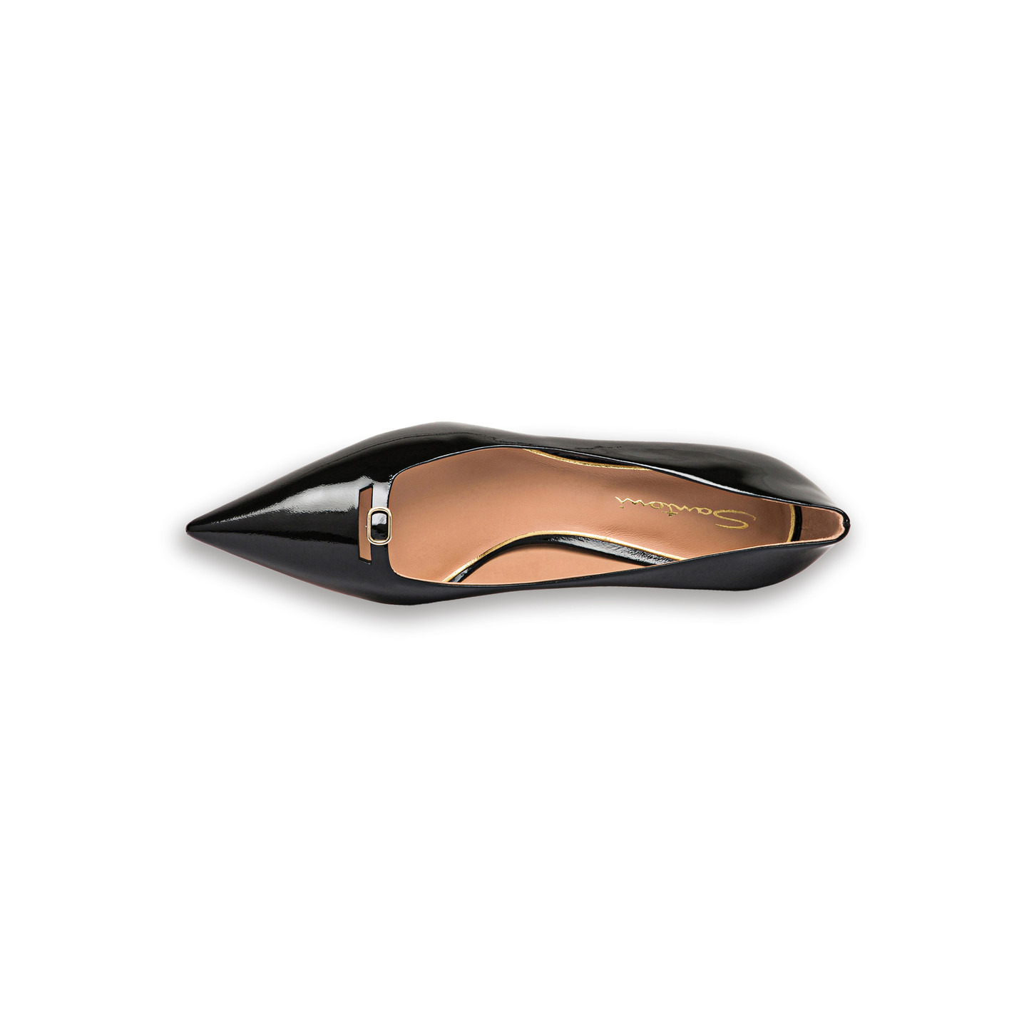 Women's black patent leather mid-heel pump - 5