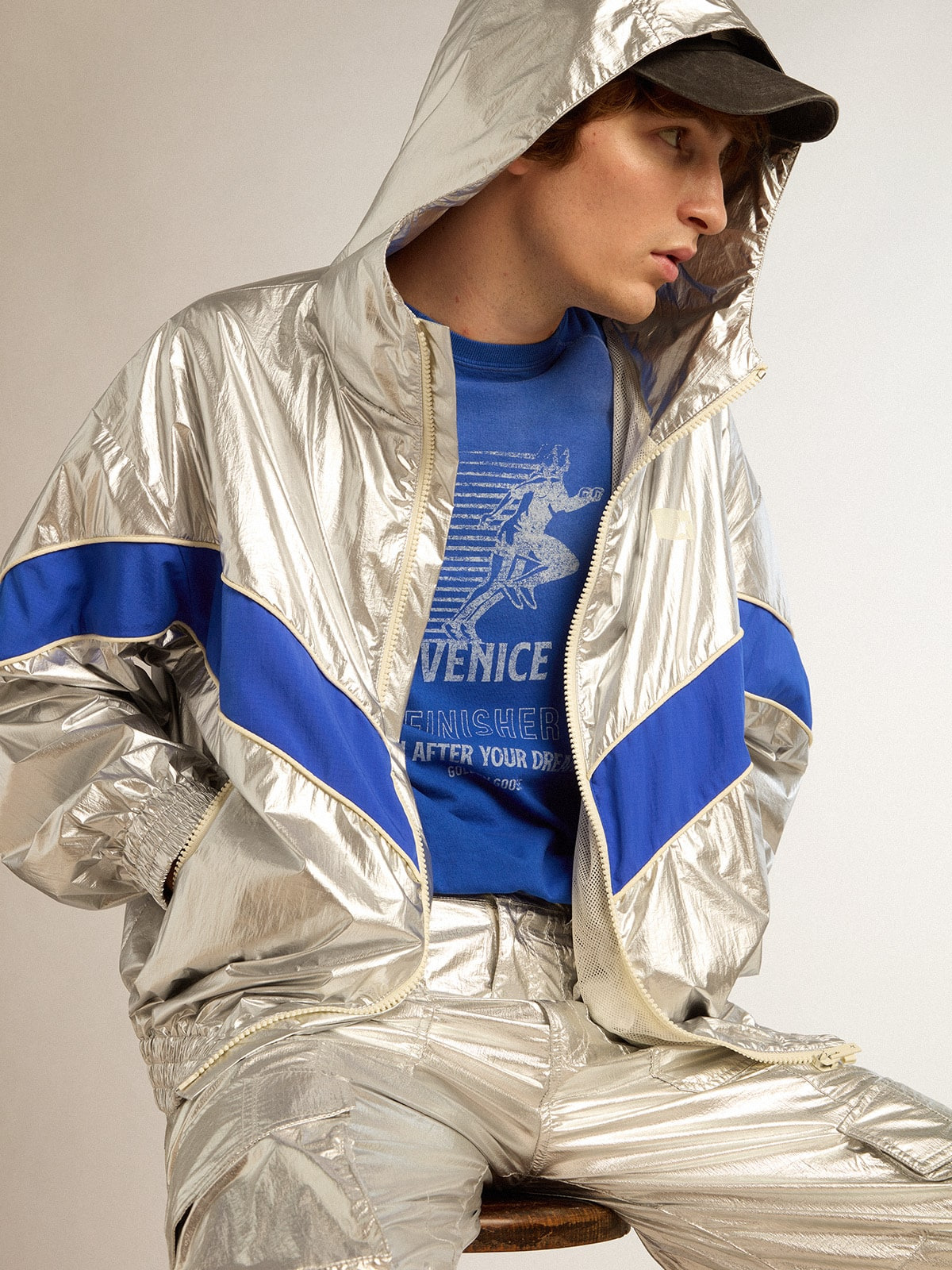 Men's windcheater in silver technical fabric - 2