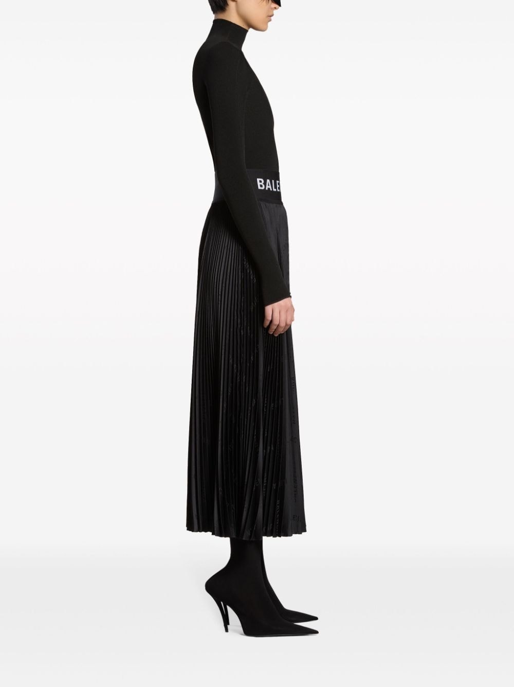 pleated logo-jacquard midi skirt - 3