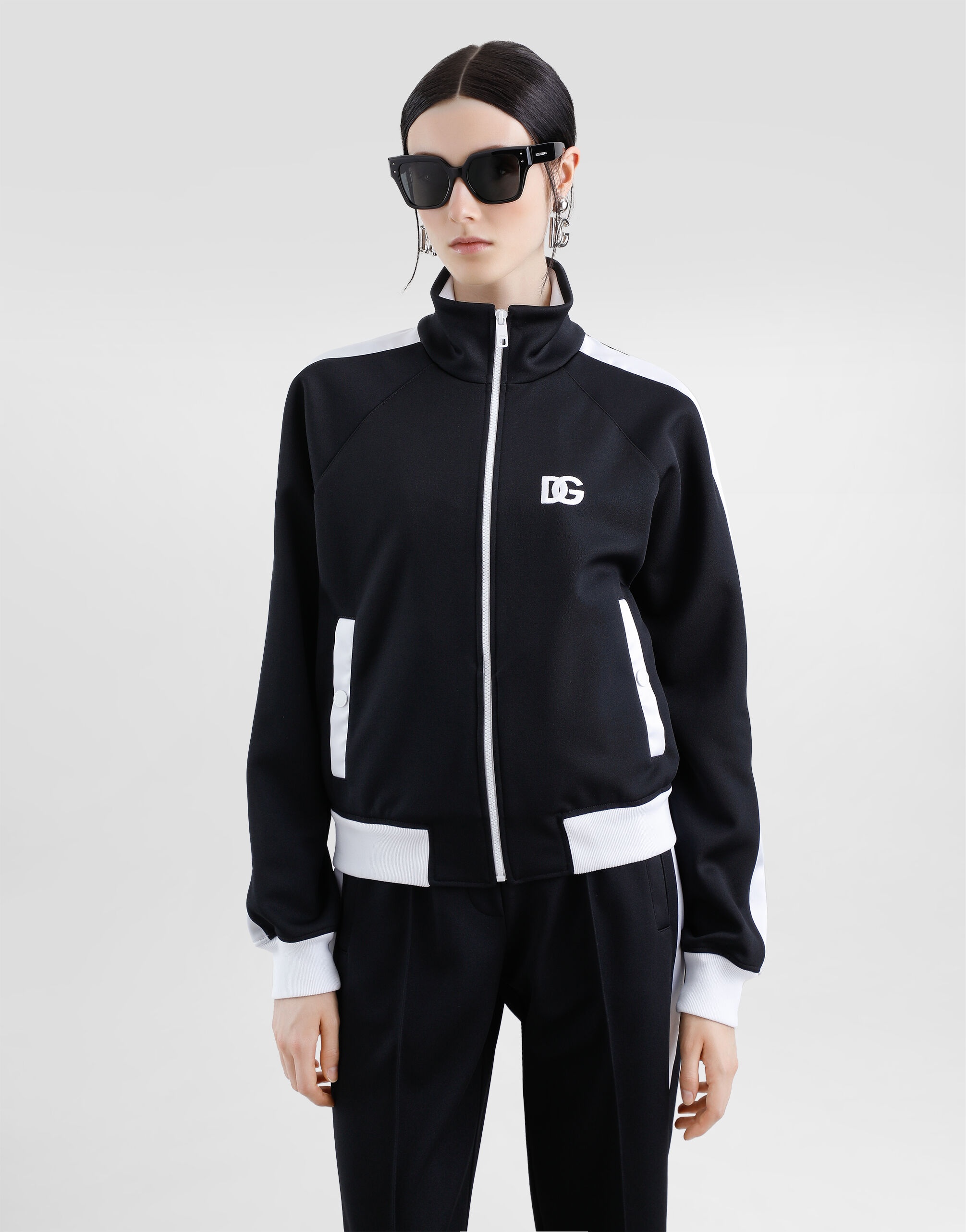 Zip-up triacetate sweatshirt with DG logo embroidery - 4
